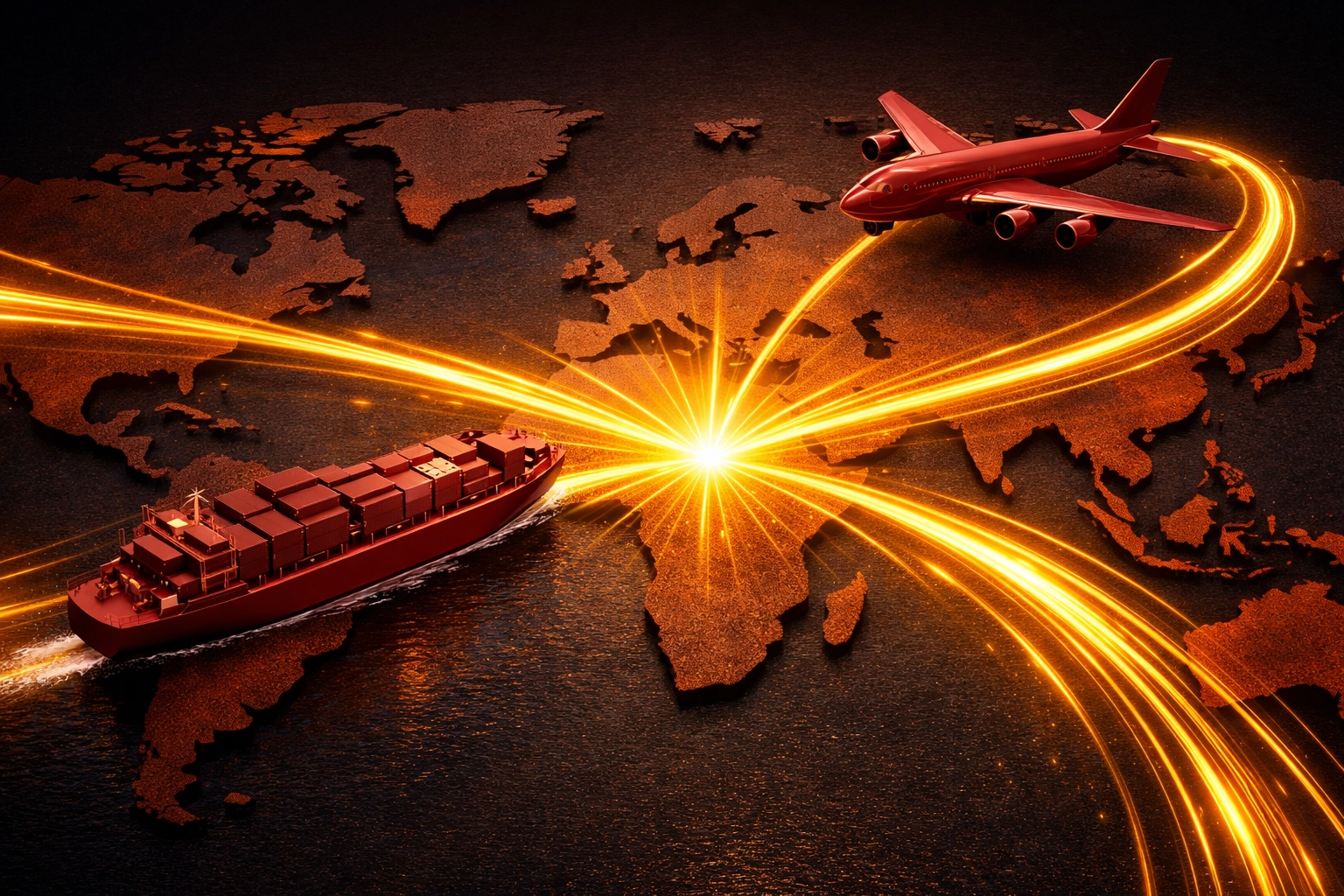 Global supply chain logistics tracking international shipping routes for ecommerce brands.