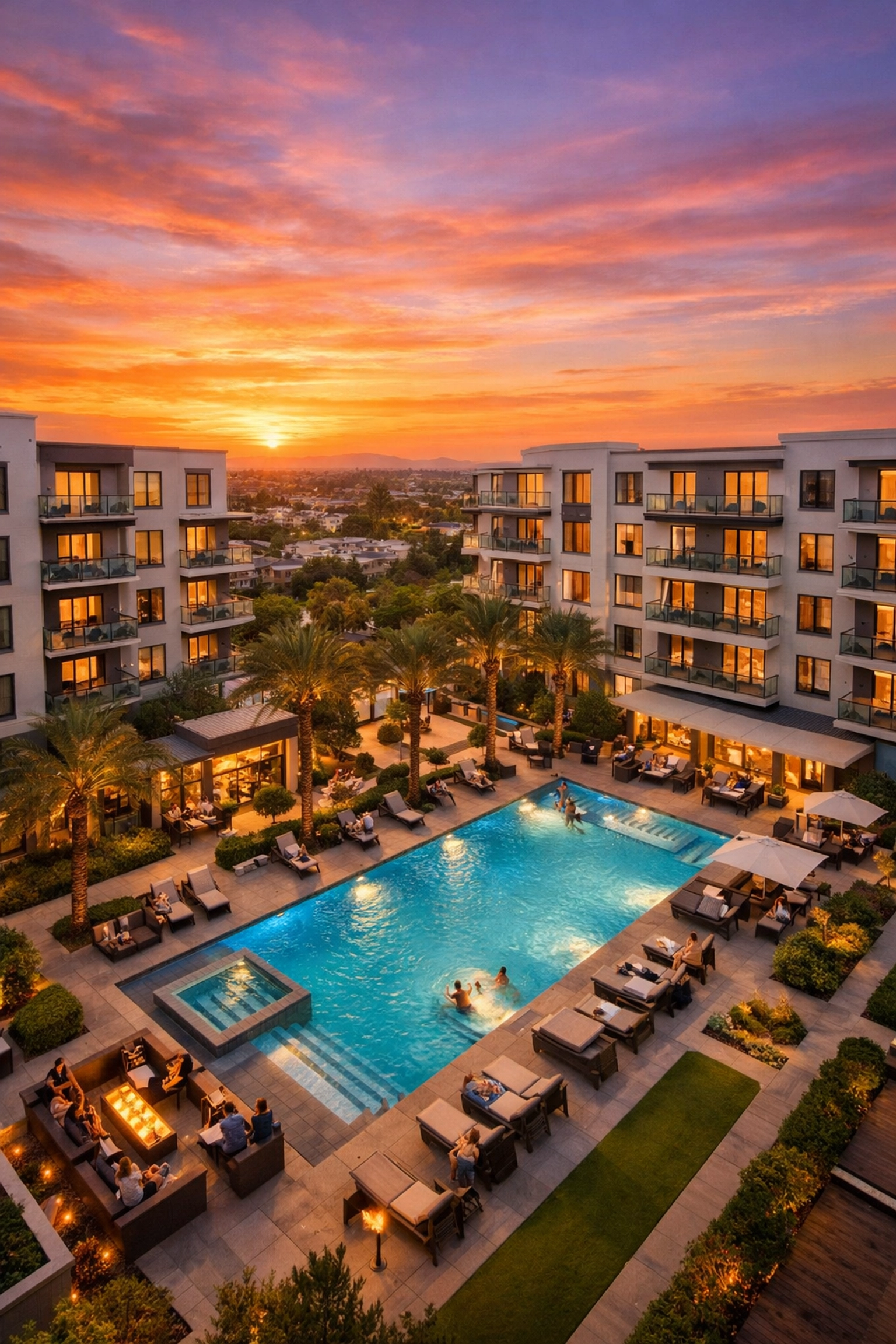 Luxury apartment complex aerial view showing real estate syndication investment opportunity