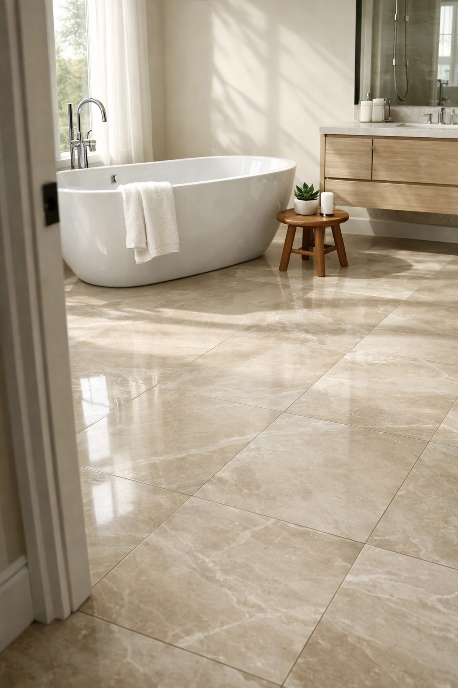 Tile flooring in Orlando bathroom demonstrating moisture resistance and elegant design