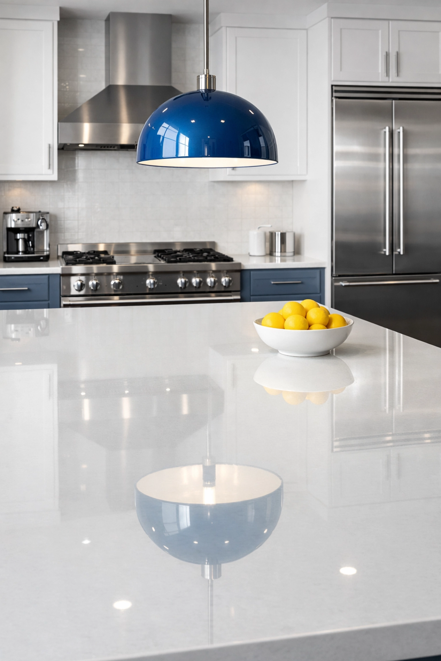 Pristine luxury kitchen in Groton with a spotless quartz island and gleaming stainless appliances.