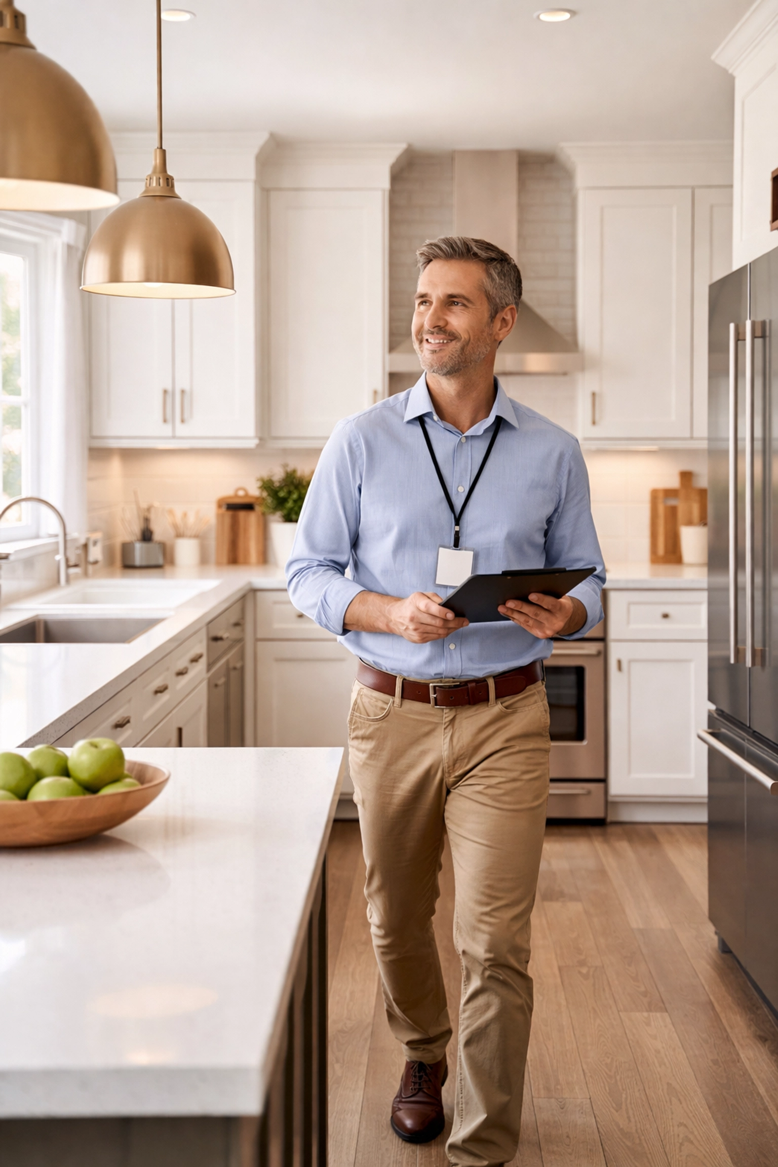 Certified real estate appraiser evaluating a renovated kitchen in Atlanta, noting upgrades missed by automated valuations.