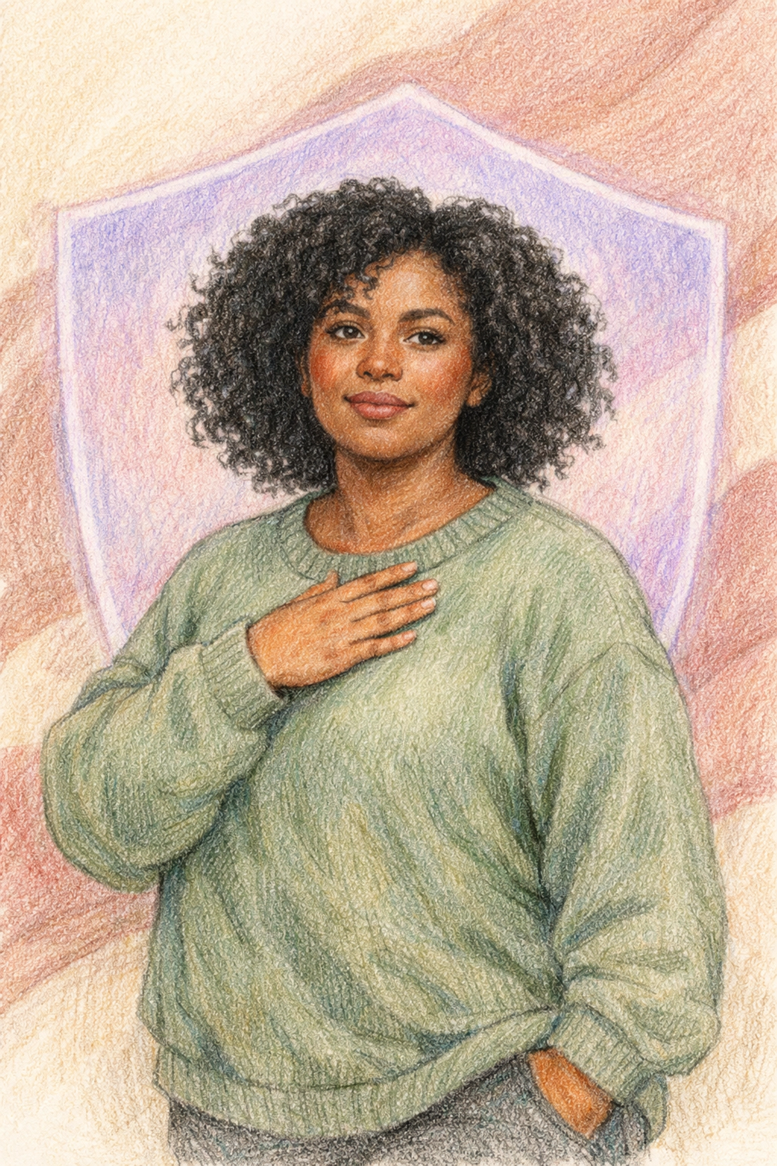 Woman standing confidently with hand on chest, representing self-protection and setting healthy boundaries