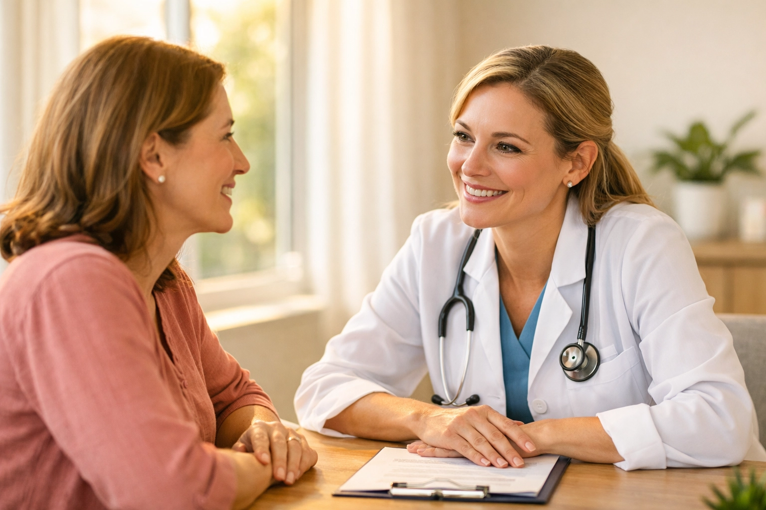 Woman consulting with healthcare provider about hormone balance and personalized wellness care