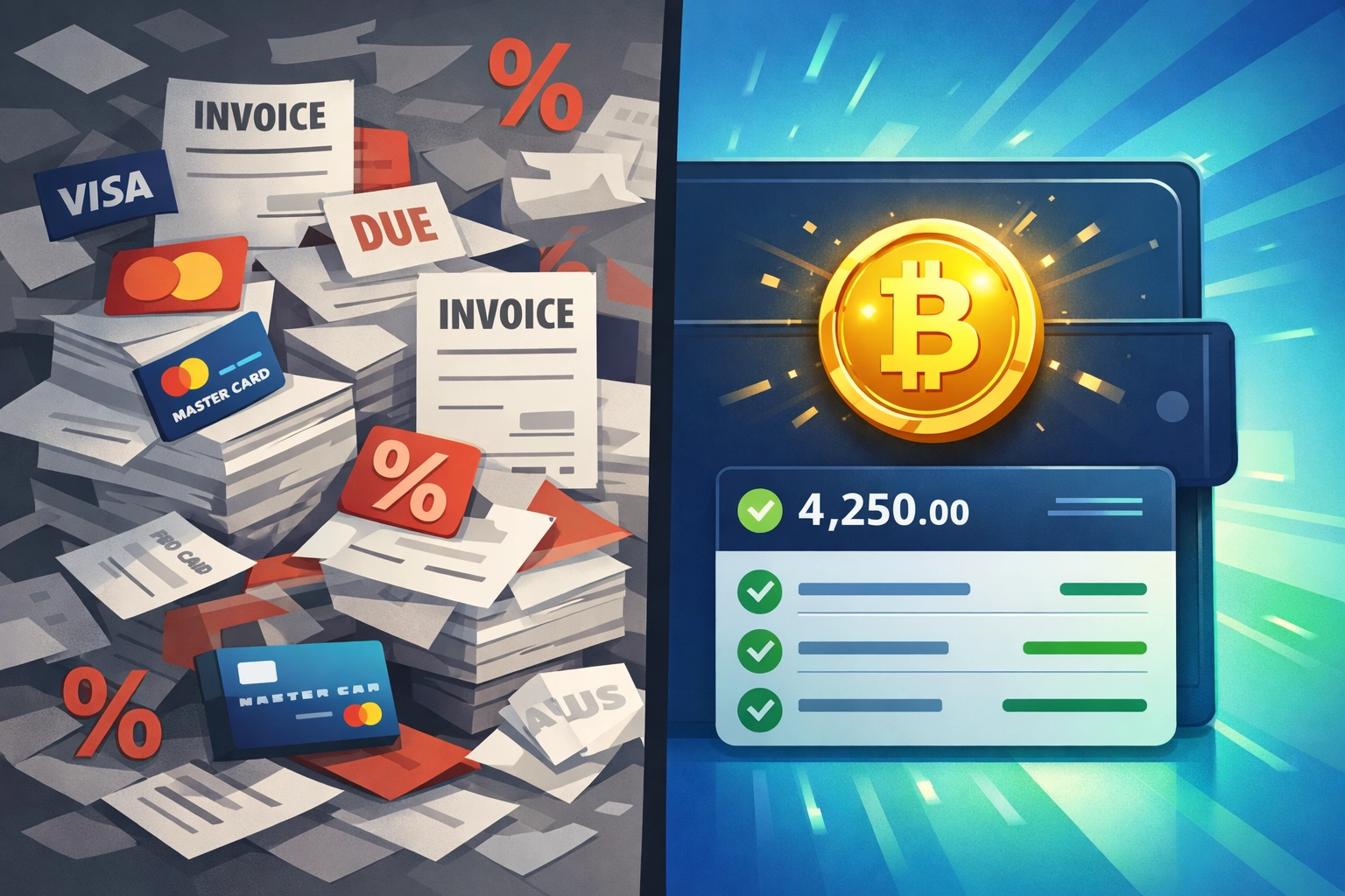 Comparison of traditional payment processing fees versus crypto wallet solutions