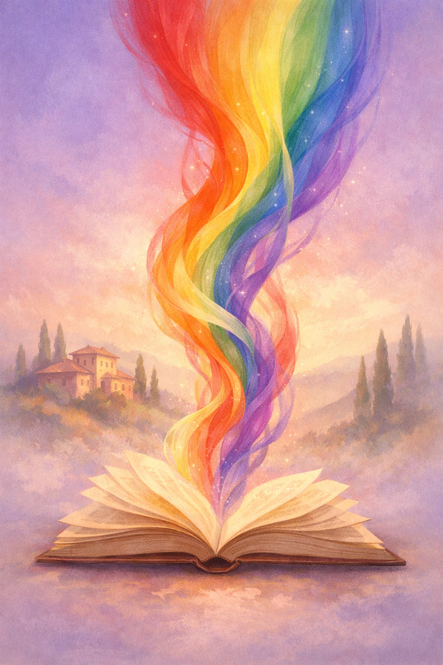 Open book with rainbow pride ribbons - LGBTQ+ romance and gay literature symbolism