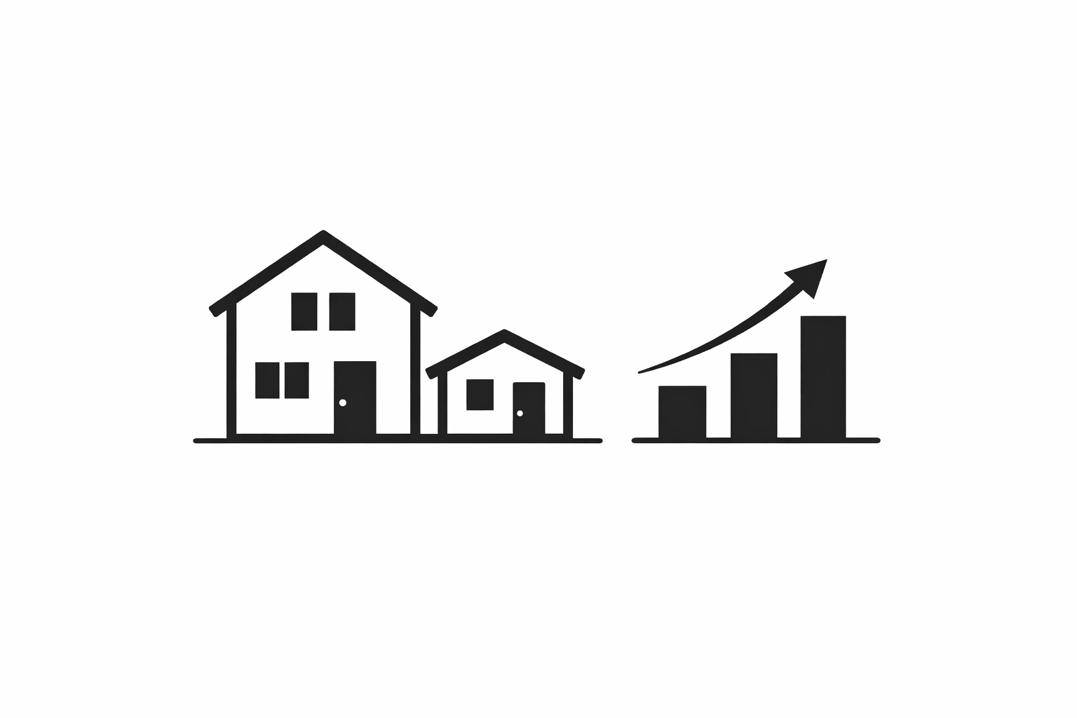 Flat design icon of a Portland house and ADU with a bar graph showing real estate investment growth.