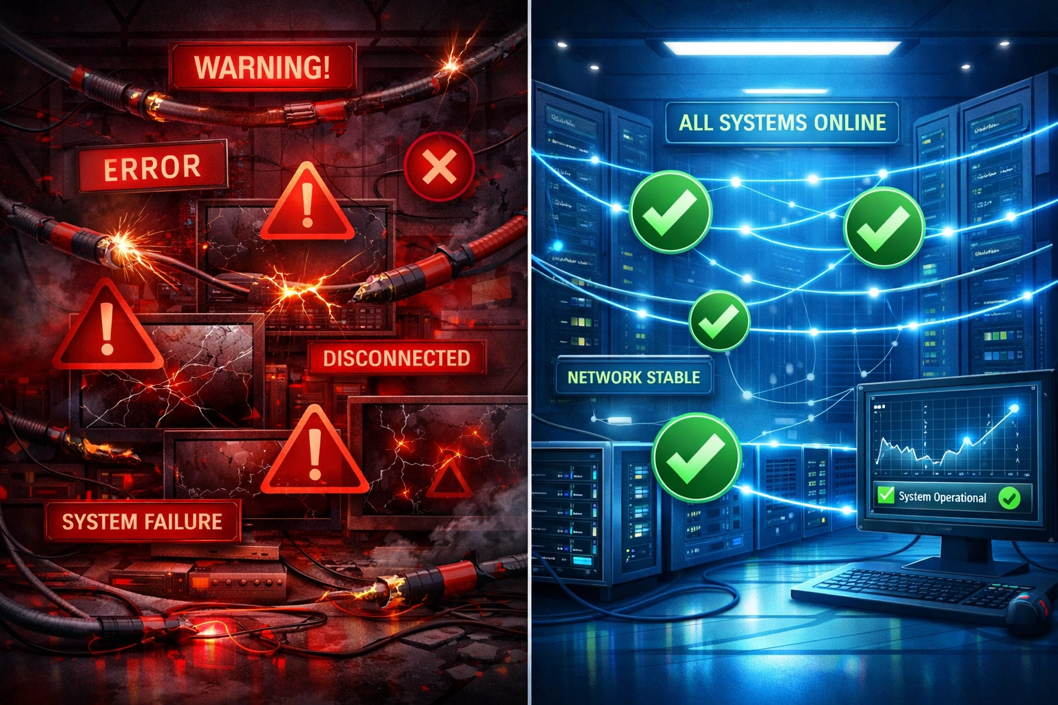 Comparison of network downtime versus proactive IT monitoring and uptime