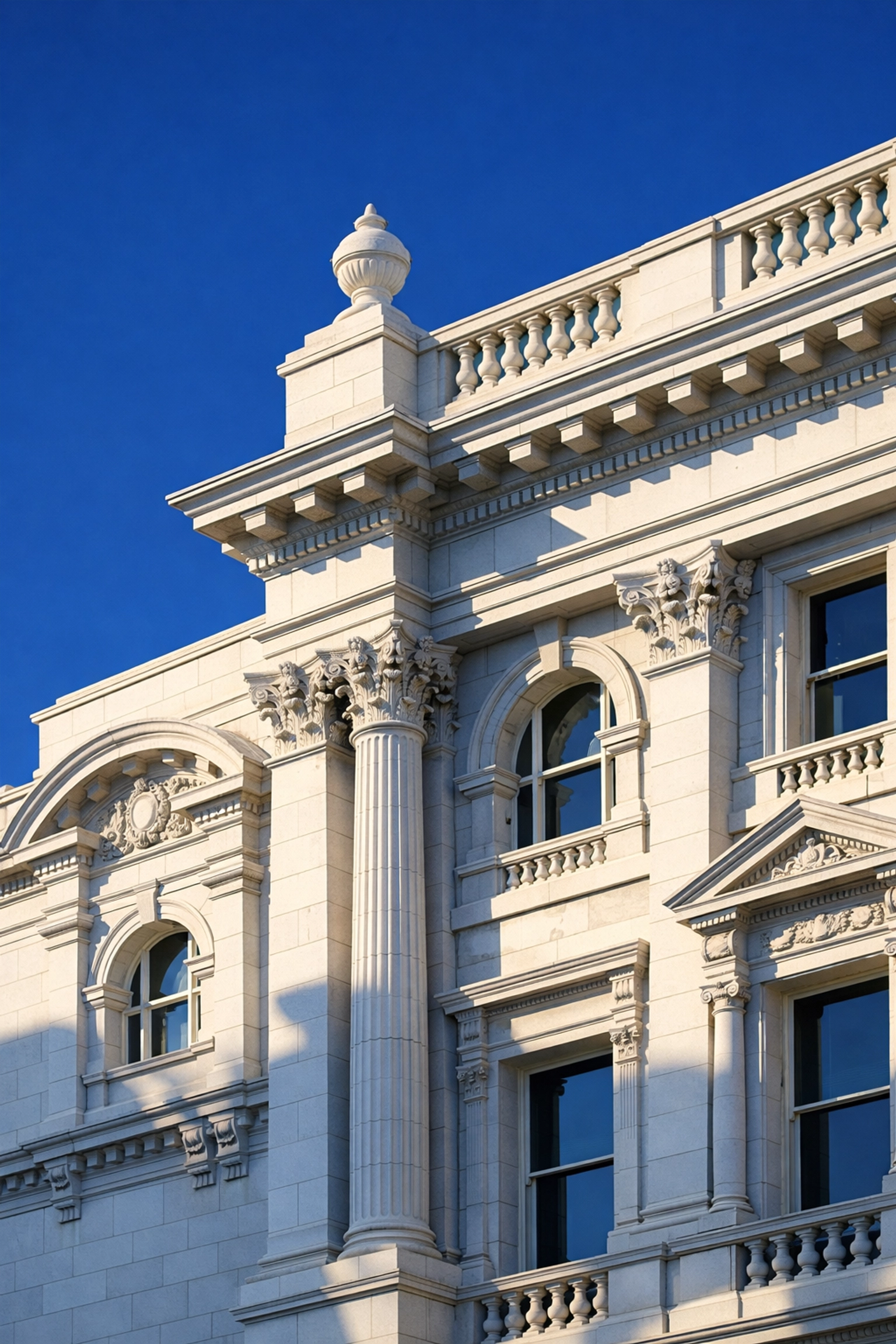 Professionally cleaned Portland stone facade of a historic Plymouth landmark.
