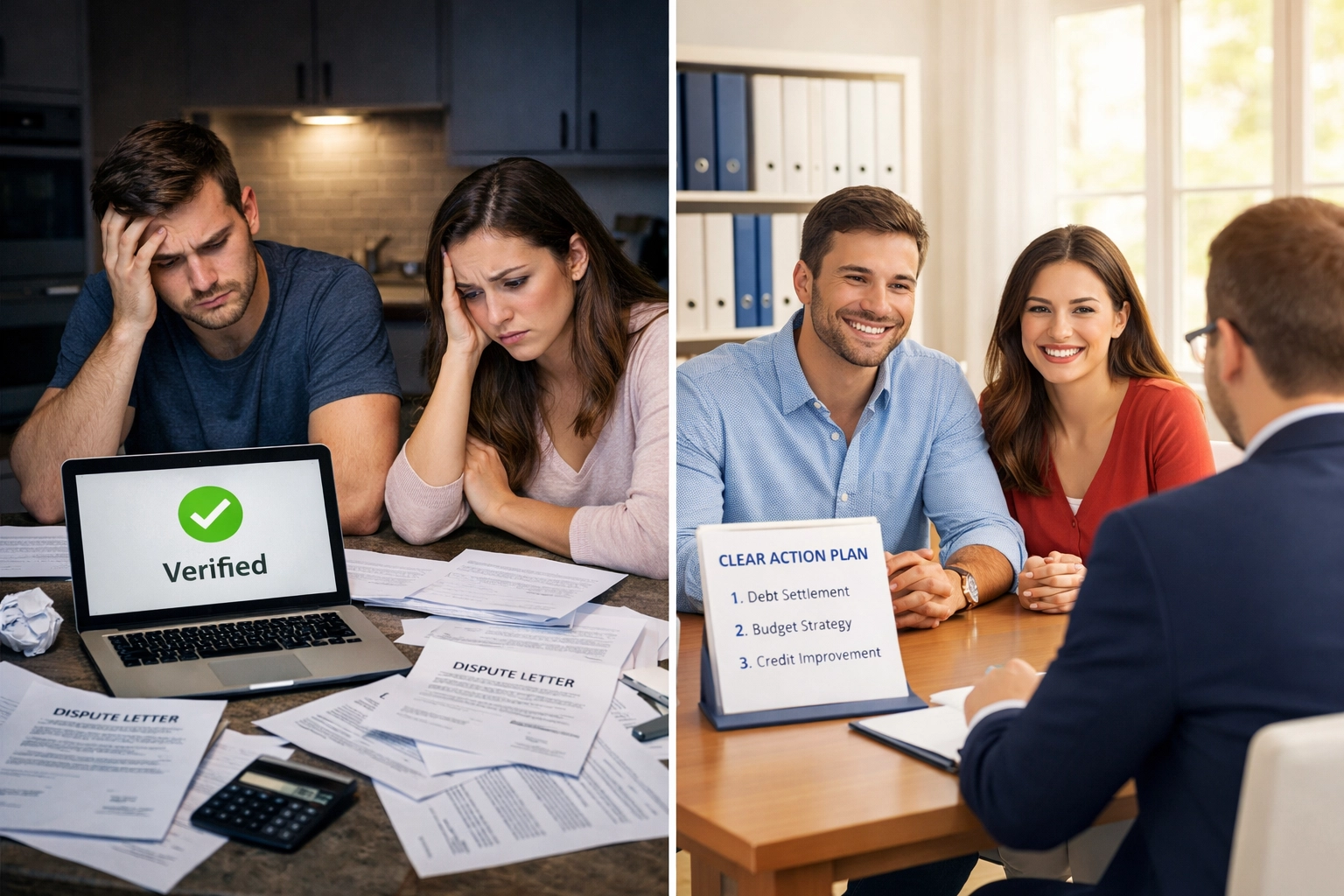Katy homebuyers comparing DIY credit repair struggles with professional credit specialist consultation