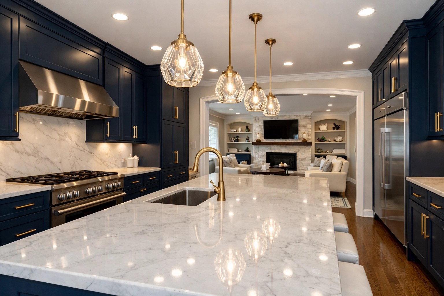 A spotless luxury kitchen in Springfield after a deep cleaning MA service from professional cleaners.