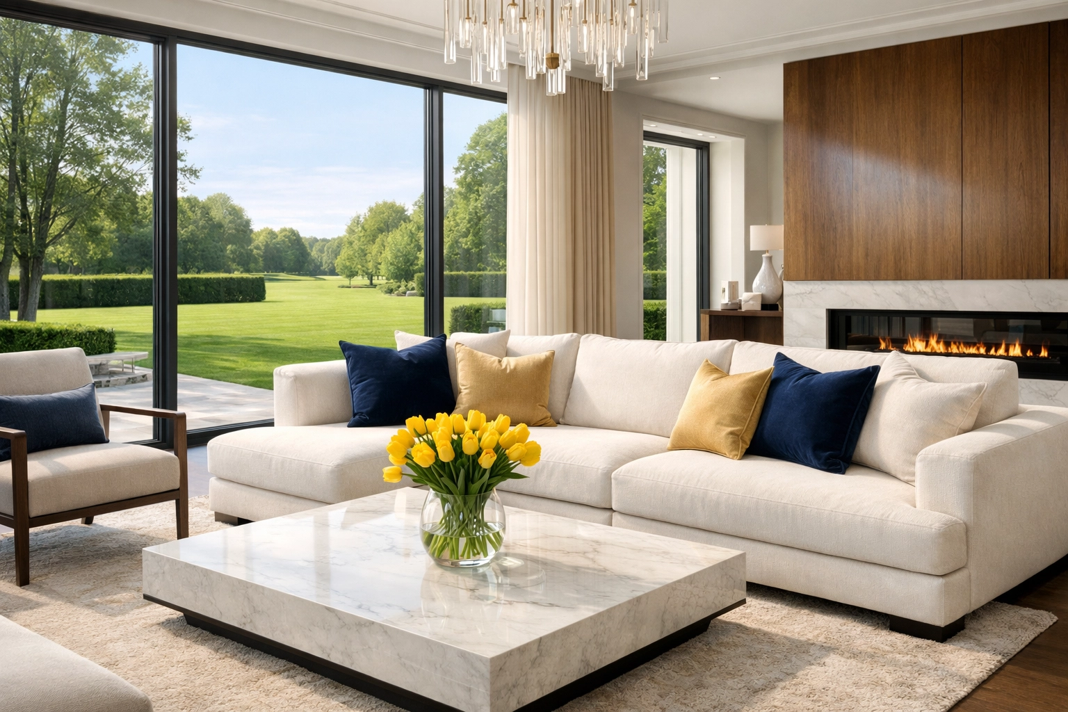 Modern living room with dust-free surfaces, perfectly maintained by luxury house cleaning in Lexington.