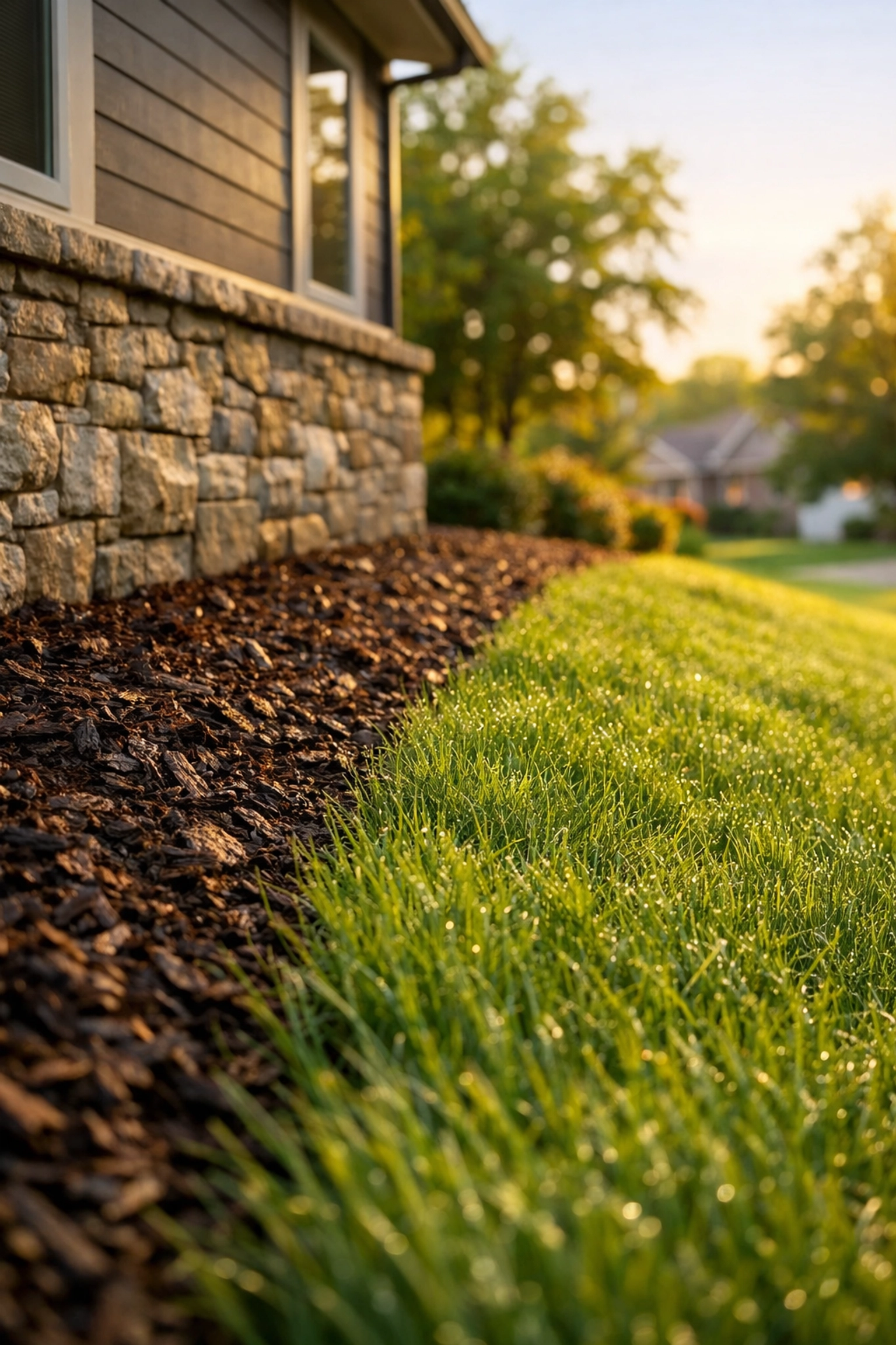 Professional regrading showing proper soil slope away from a Northwest Arkansas home foundation for drainage.