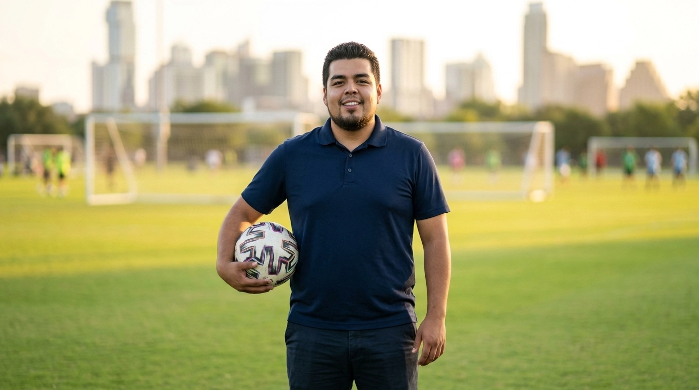 Erick Luna, Vice President and Senior Project Manager, coaching youth soccer in Austin