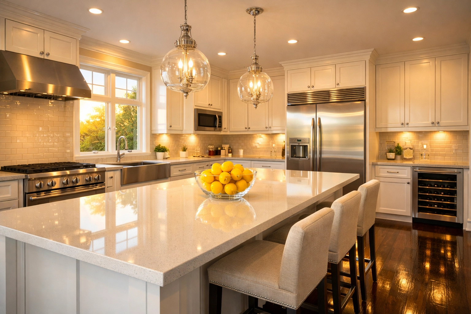 A sparkling clean gourmet kitchen in Pepperell MA after a professional deep house cleaning service.