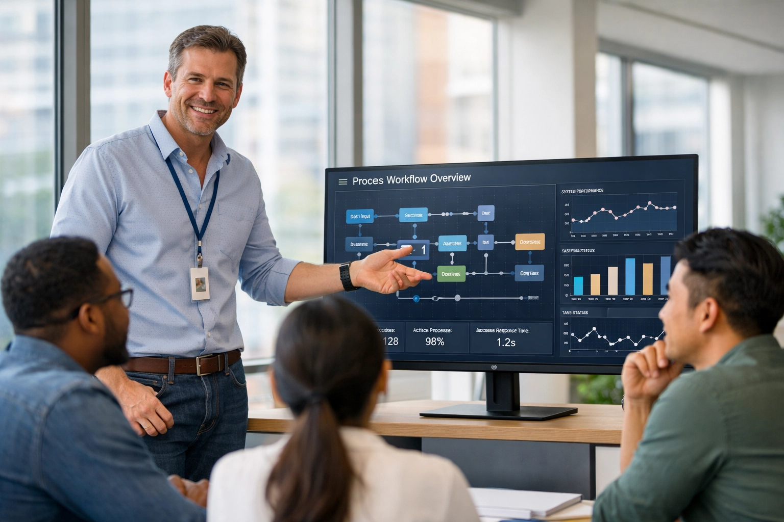 ServiceNow implementation partner demonstrating Agentic AI and ITOM data visualization to a project team.