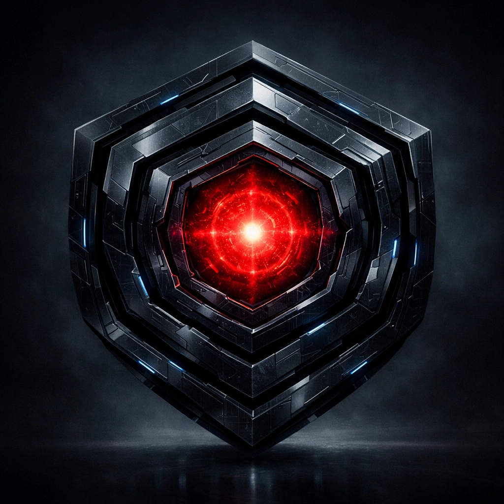 A glowing digital security shield protecting website data integrity from modern cyber threats.