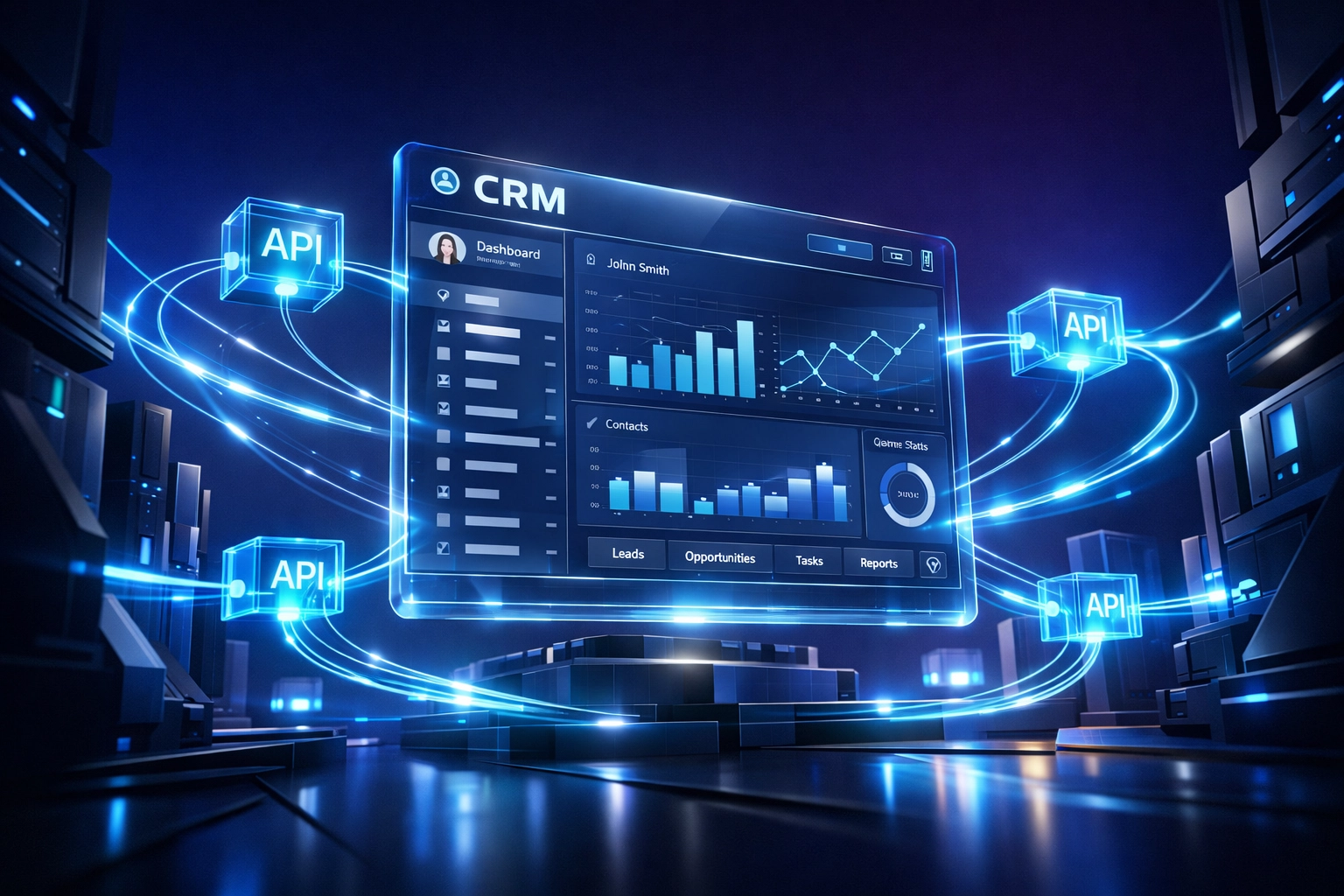 CRM API infrastructure with connected data streams for AI agent integration