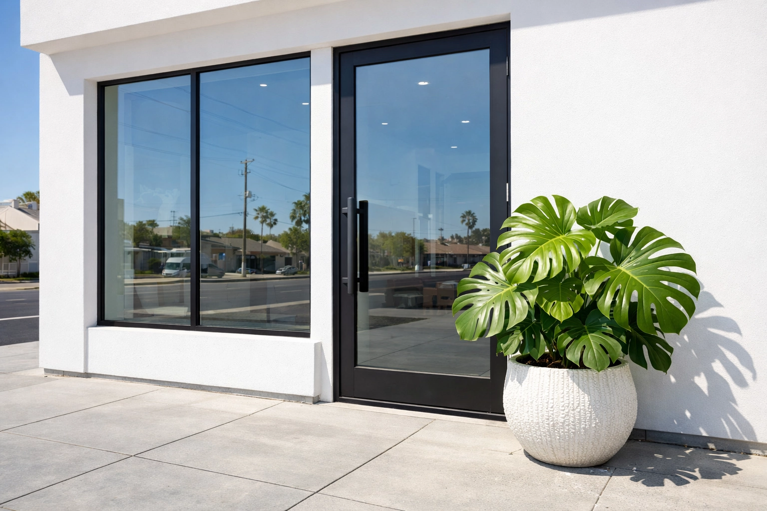 Clean, modern storefront of a professional local business representing a strong online presence.