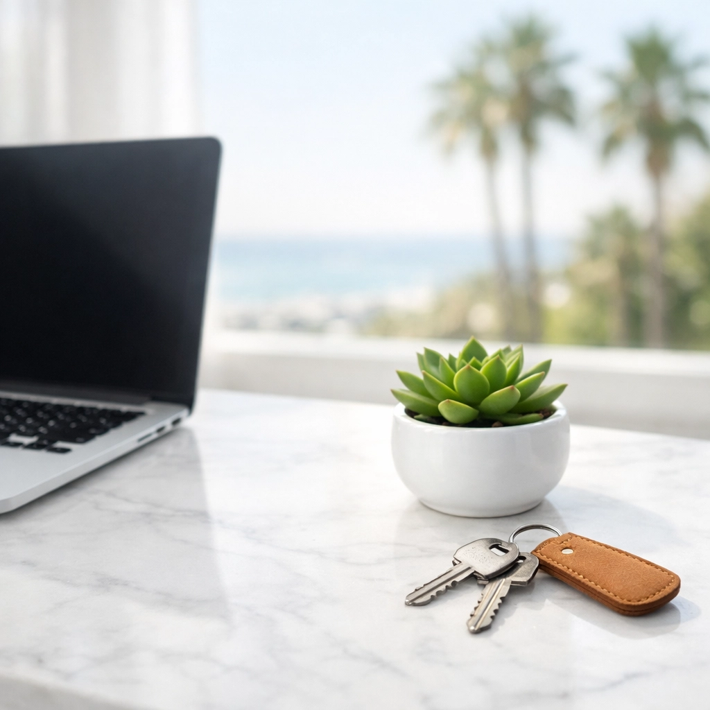 House keys and a laptop on a desk representing fast closing and funding for Florida real estate investment deals.