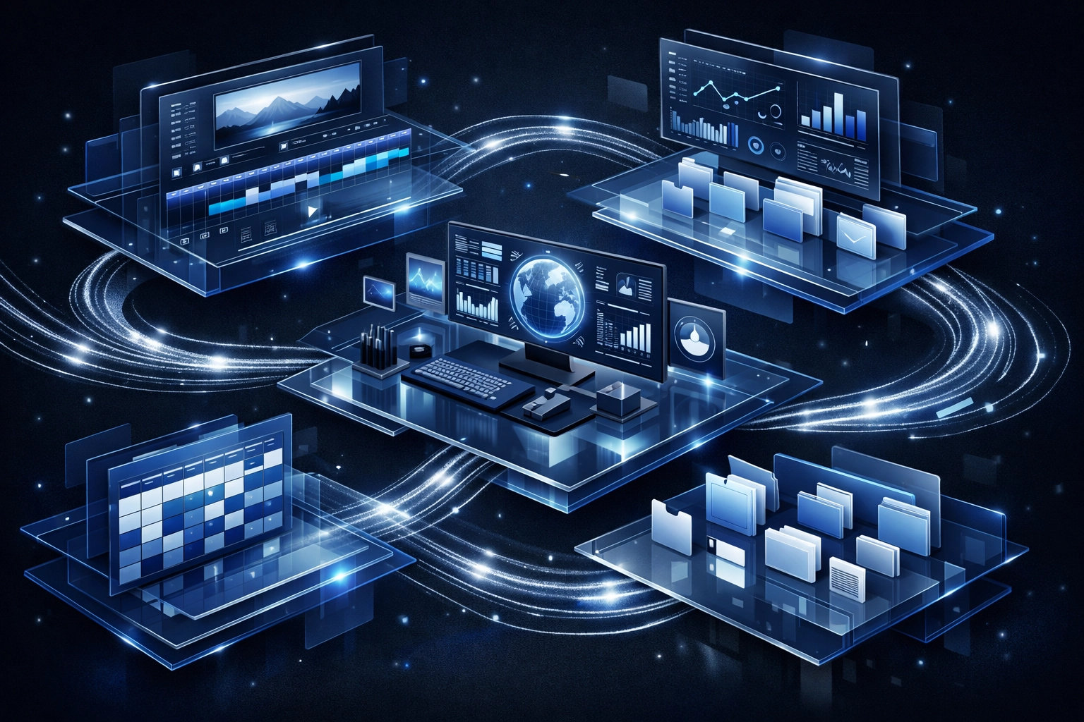 A digital command center showing automated workflows and organized project management for creators.