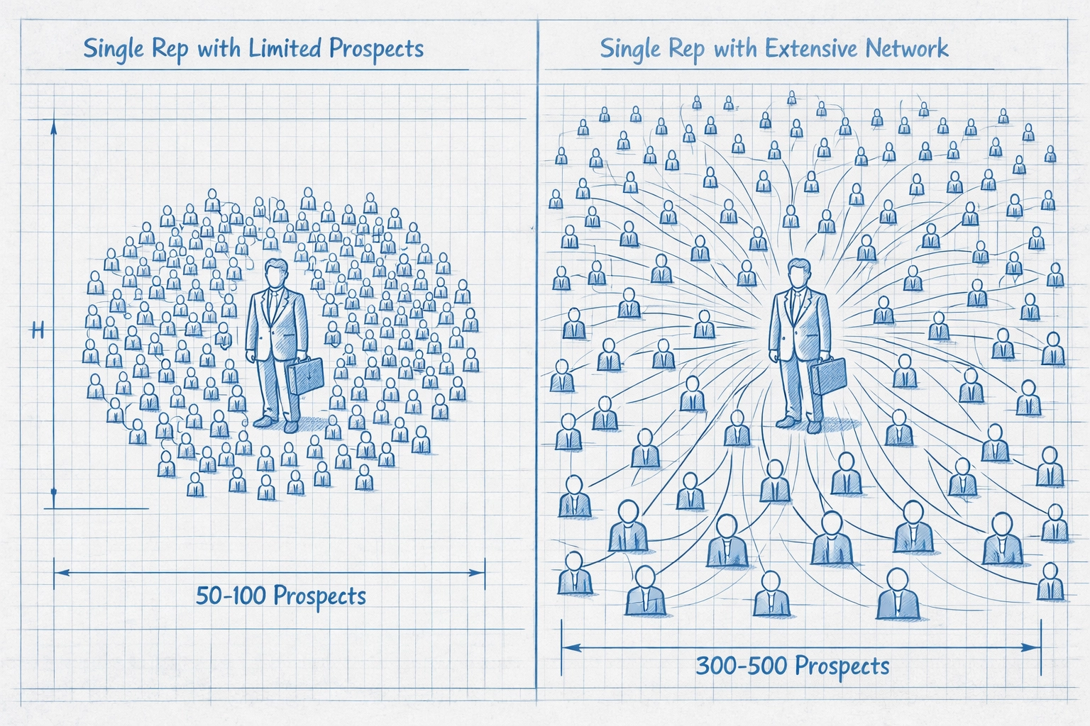 Sales automation capacity: manual rep with 100 prospects vs automated handling 500 prospects
