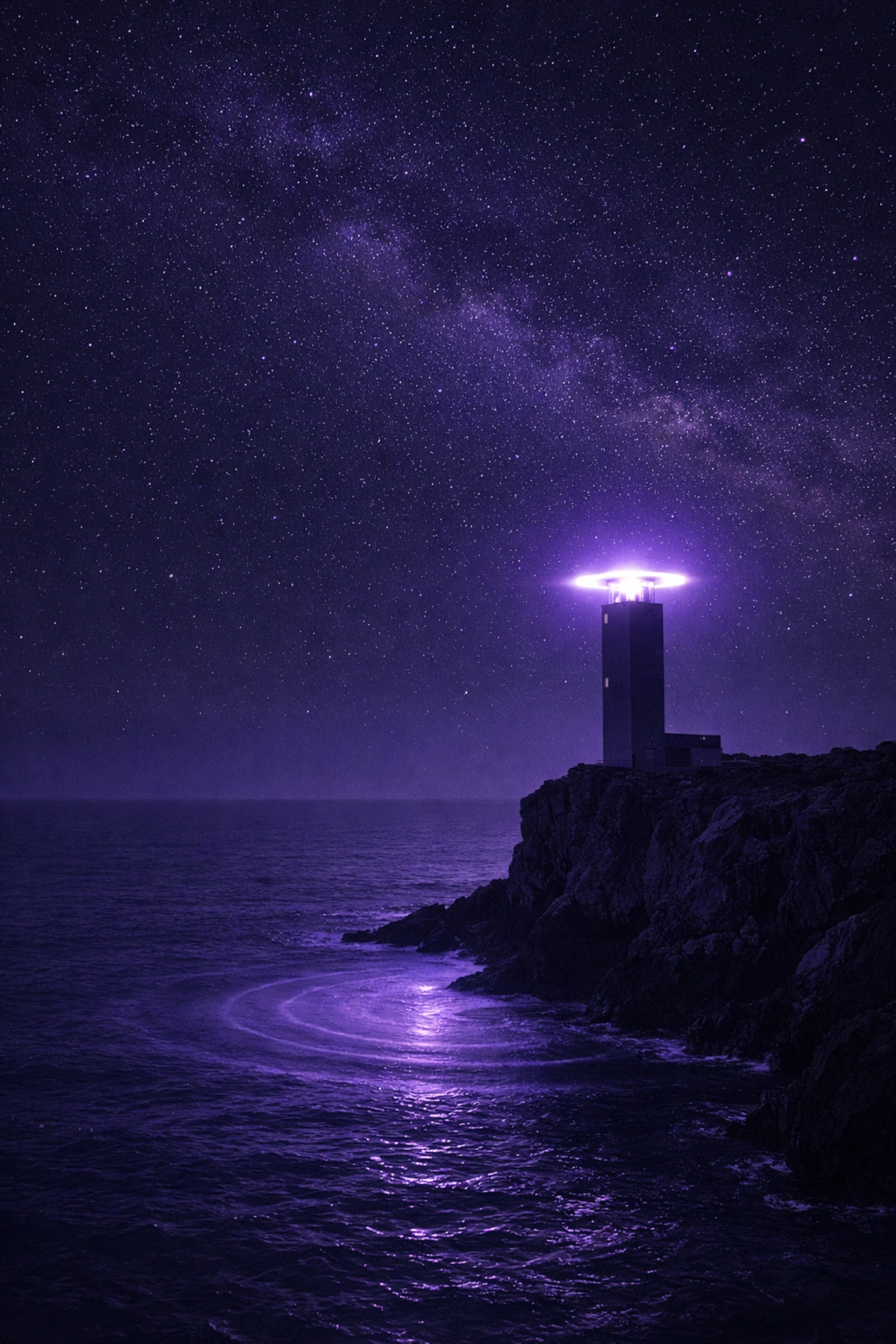 A modern lighthouse at twilight representing quiet brand authority and the power of substantive leadership.