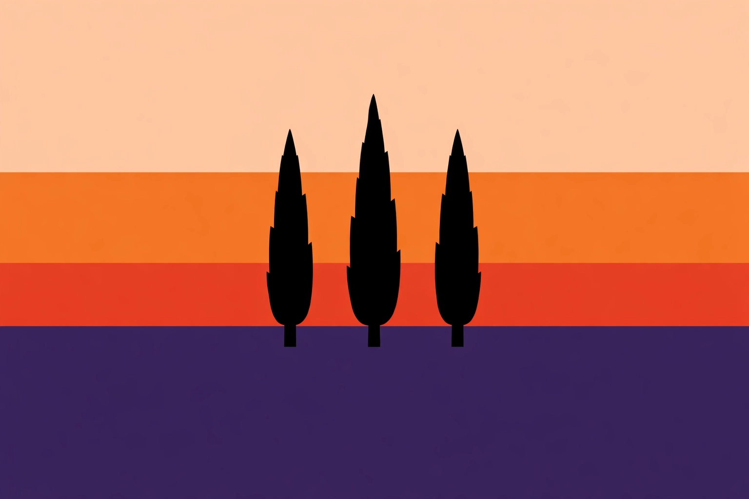 Symmetrical silhouettes of cypress trees at Pahayokee Road during a vibrant Everglades sunrise.