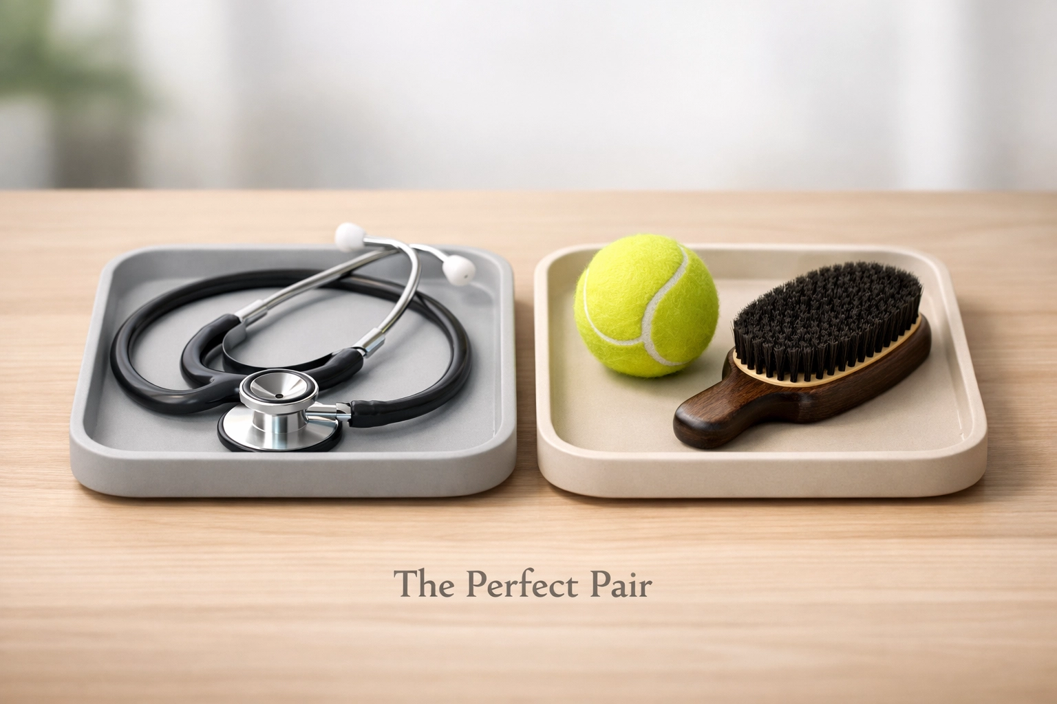 A stethoscope and pet toy side-by-side, symbolizing the pairing of pet insurance and lifestyle benefits.