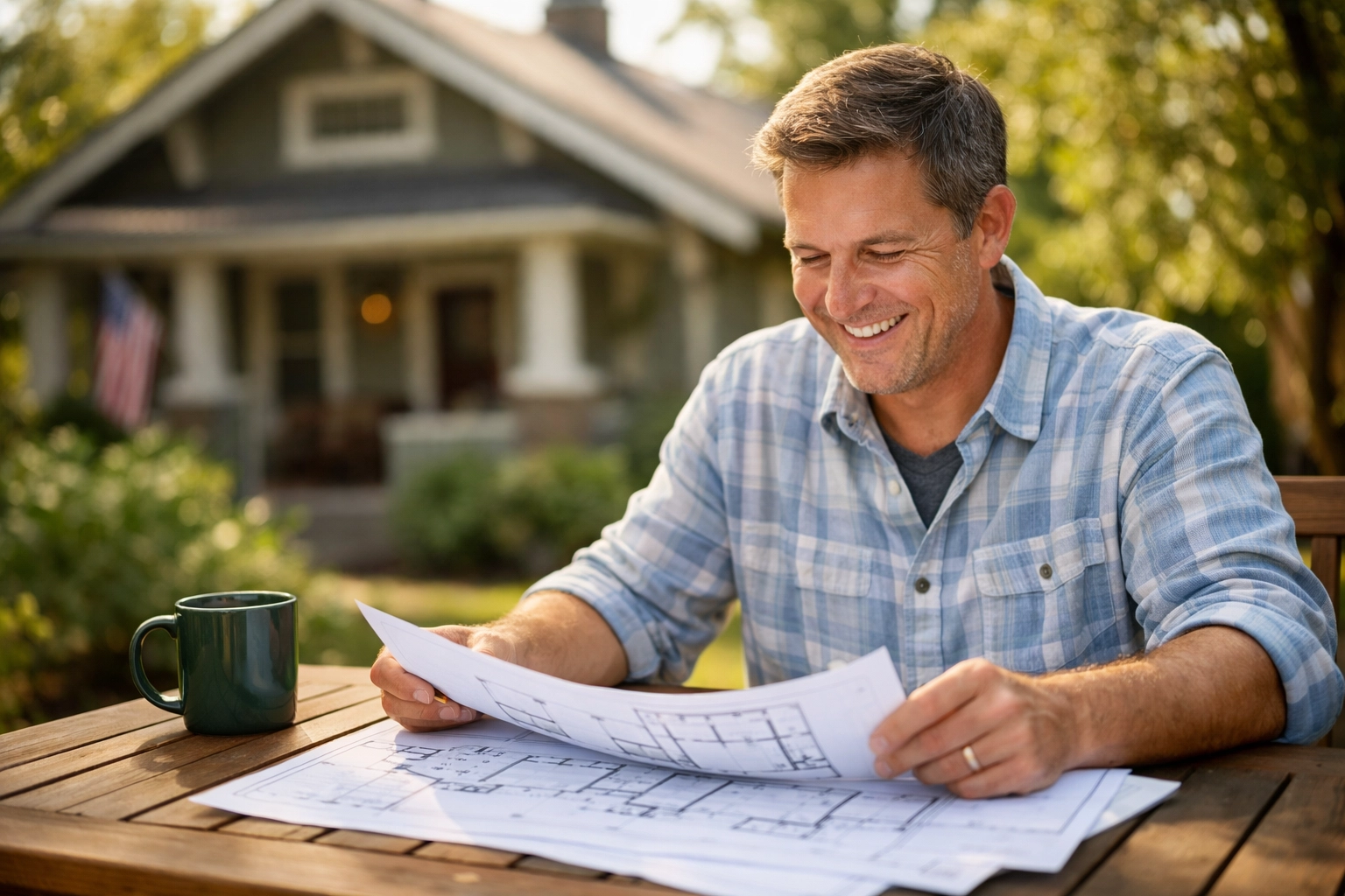 Homeowner in the North End reviewing blueprints to start the Boise ADU permit process for their backyard. Homeowner in the North End reviewing blueprints to start the Boise ADU permit process for their backyard.