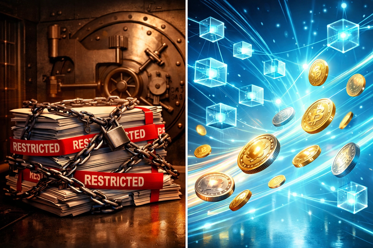 Traditional banking compliance barriers versus open blockchain network for digital commodities