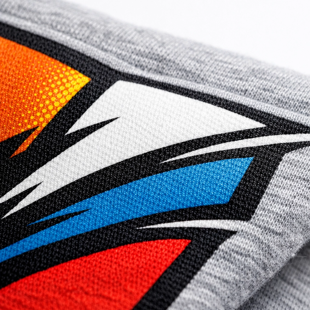 Close-up of high-quality screen printing with crisp details and vibrant ink on a soft cotton tee.