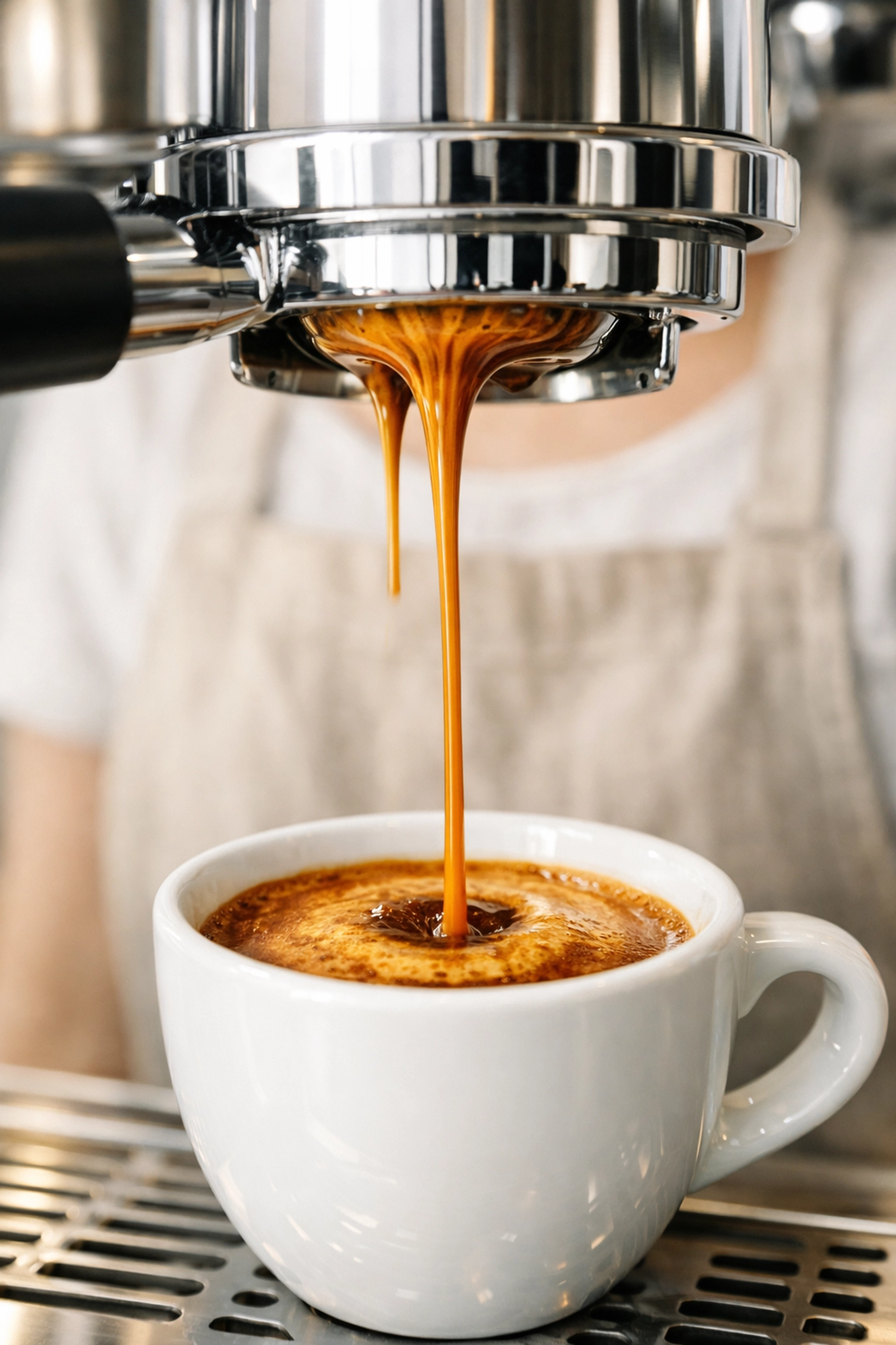 Perfect espresso extraction with rich crema representing the consistency of wholesale coffee roasters.