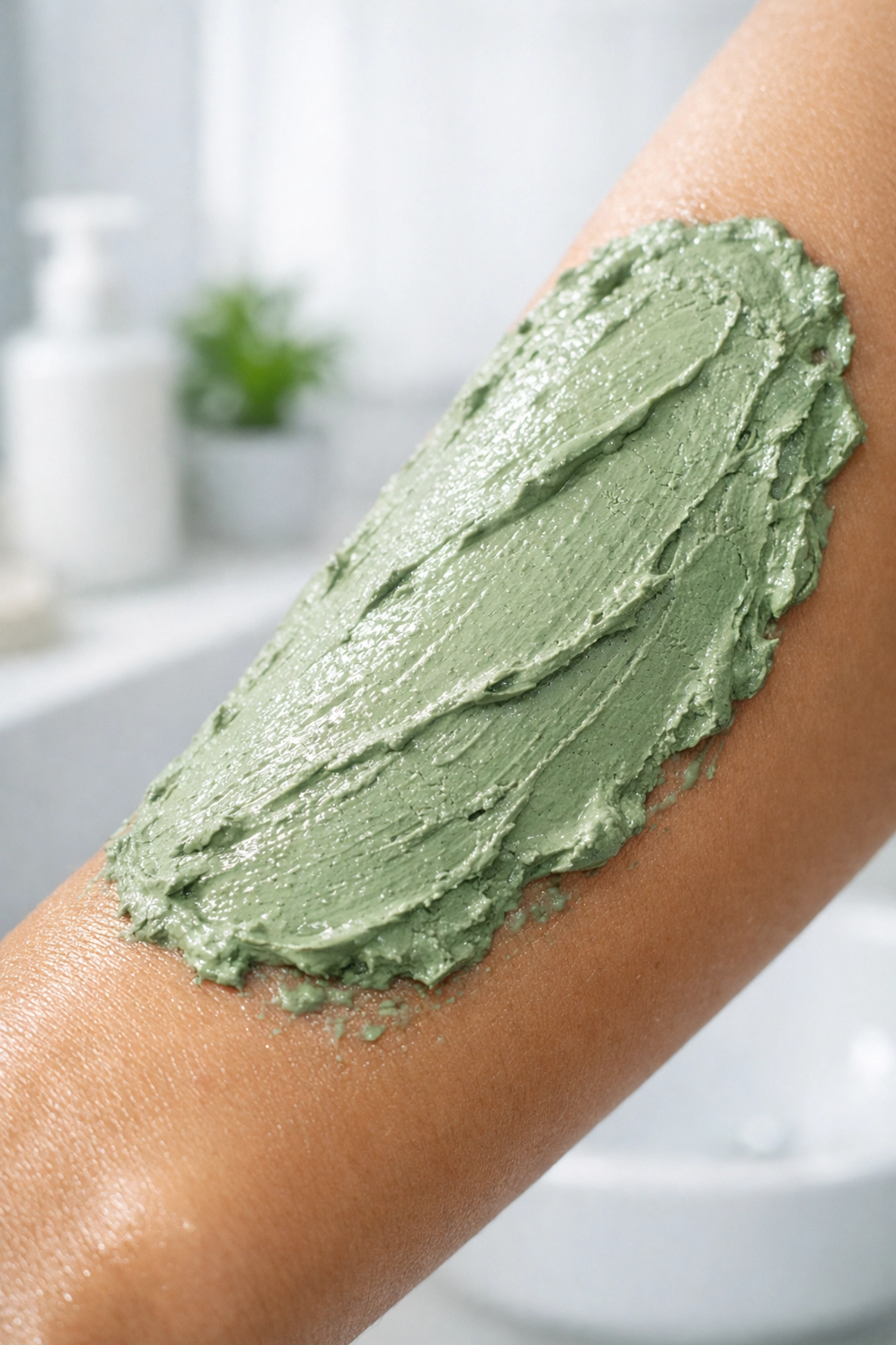 Applying 67 healing clay to the arm for natural mineral recovery and active 67 personal care.