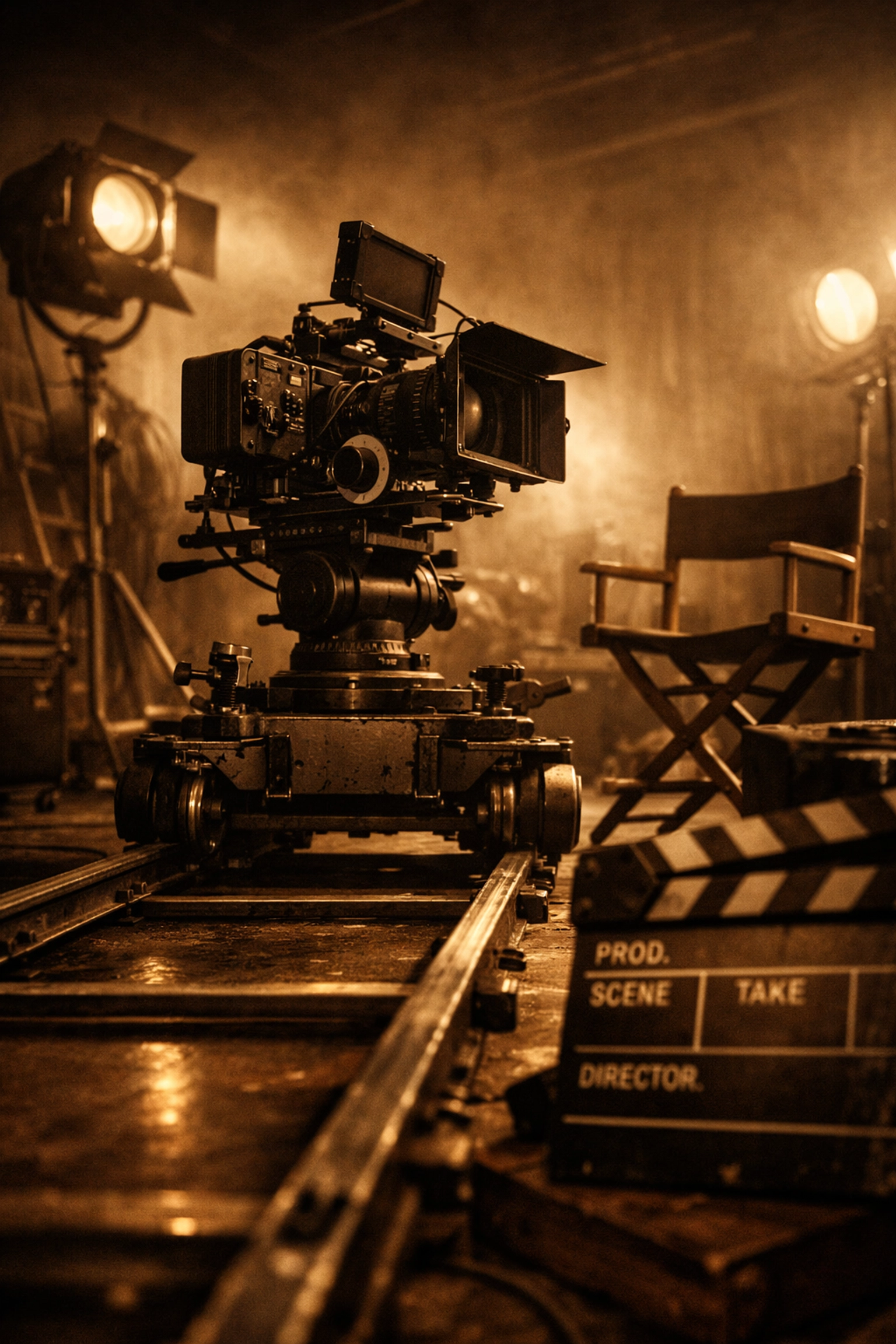 Professional cinema camera on film set showcasing premium cinematic storytelling production