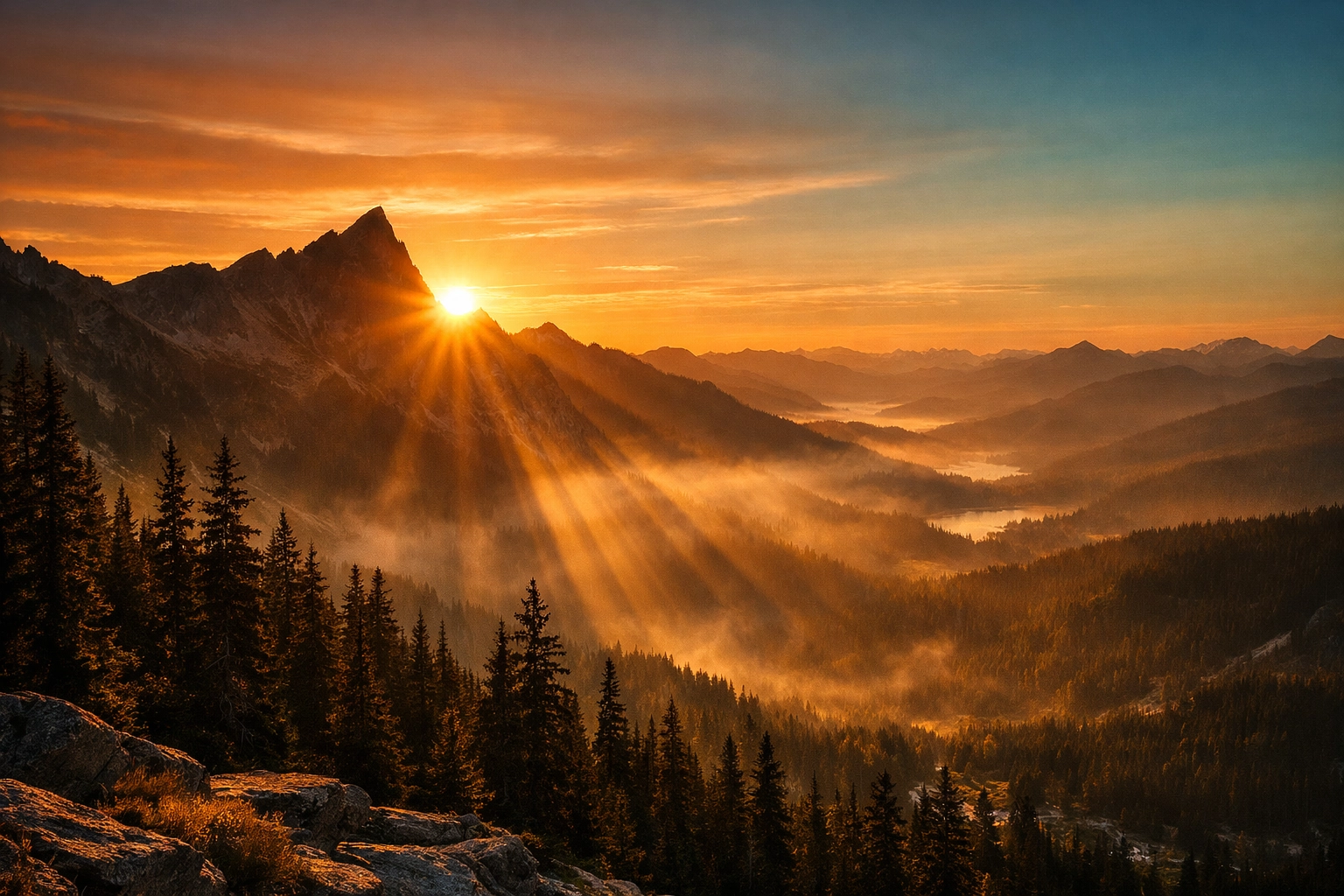 Stunning landscape photography of a mountain sunset with perfectly balanced highlights and shadows.