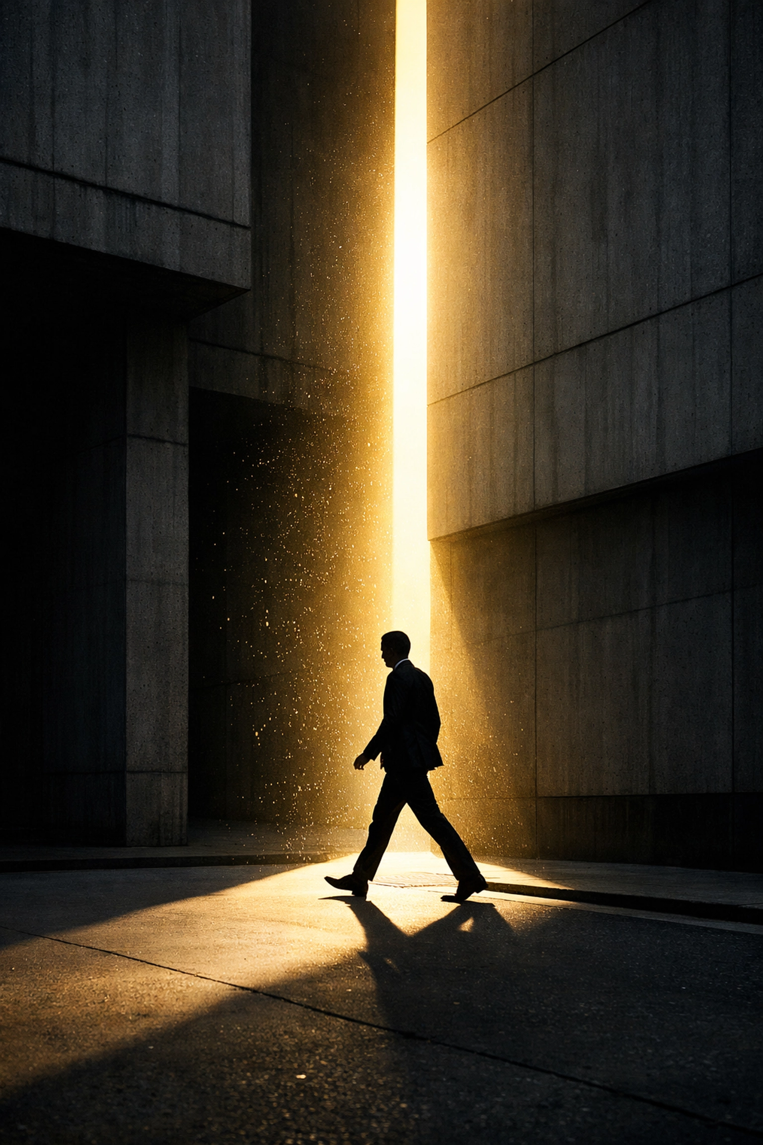 Photography for beginners tip showing a person in a beam of light, an example of minimalist street photography ideas.