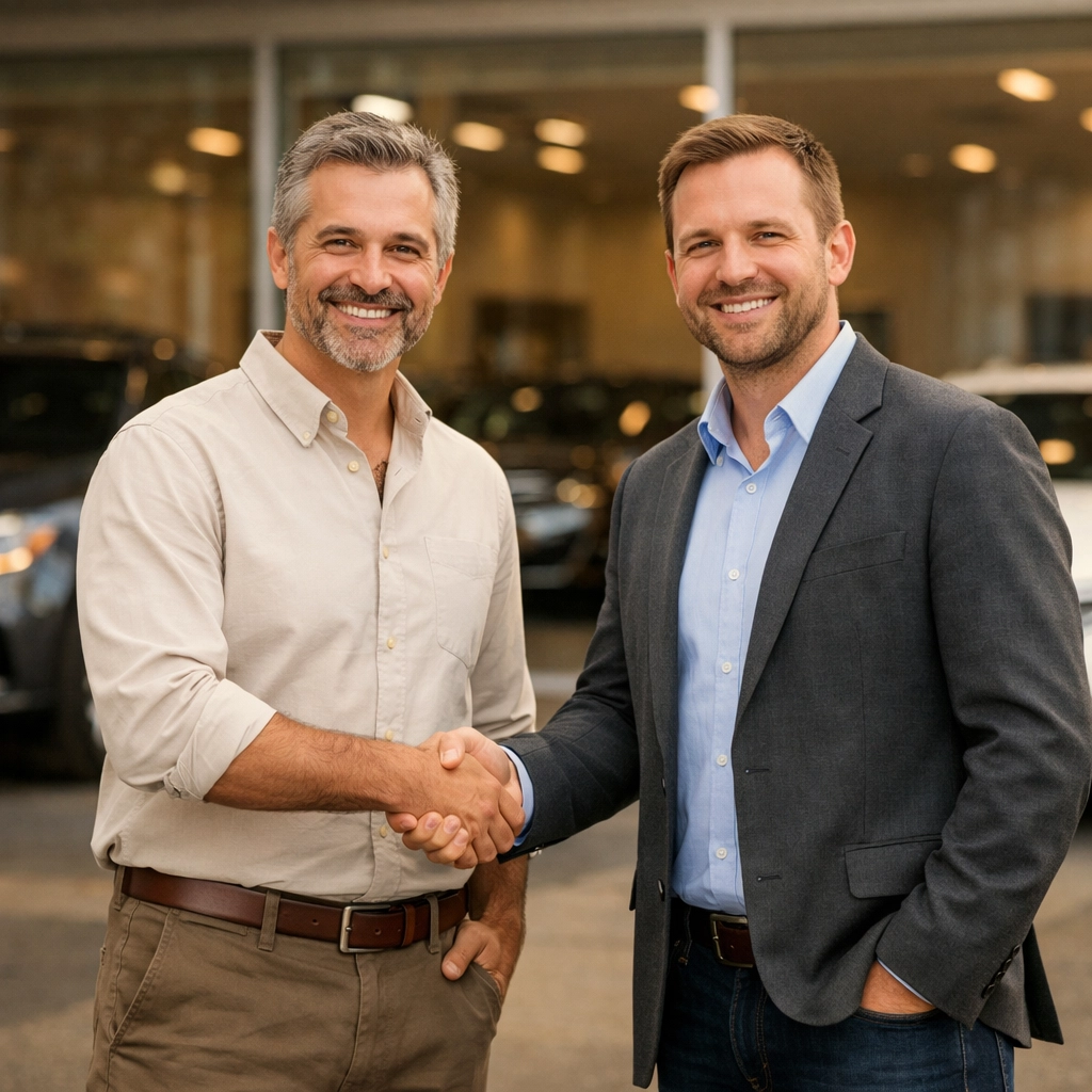 Auto detailing business owner partnering with local car dealership for referral growth