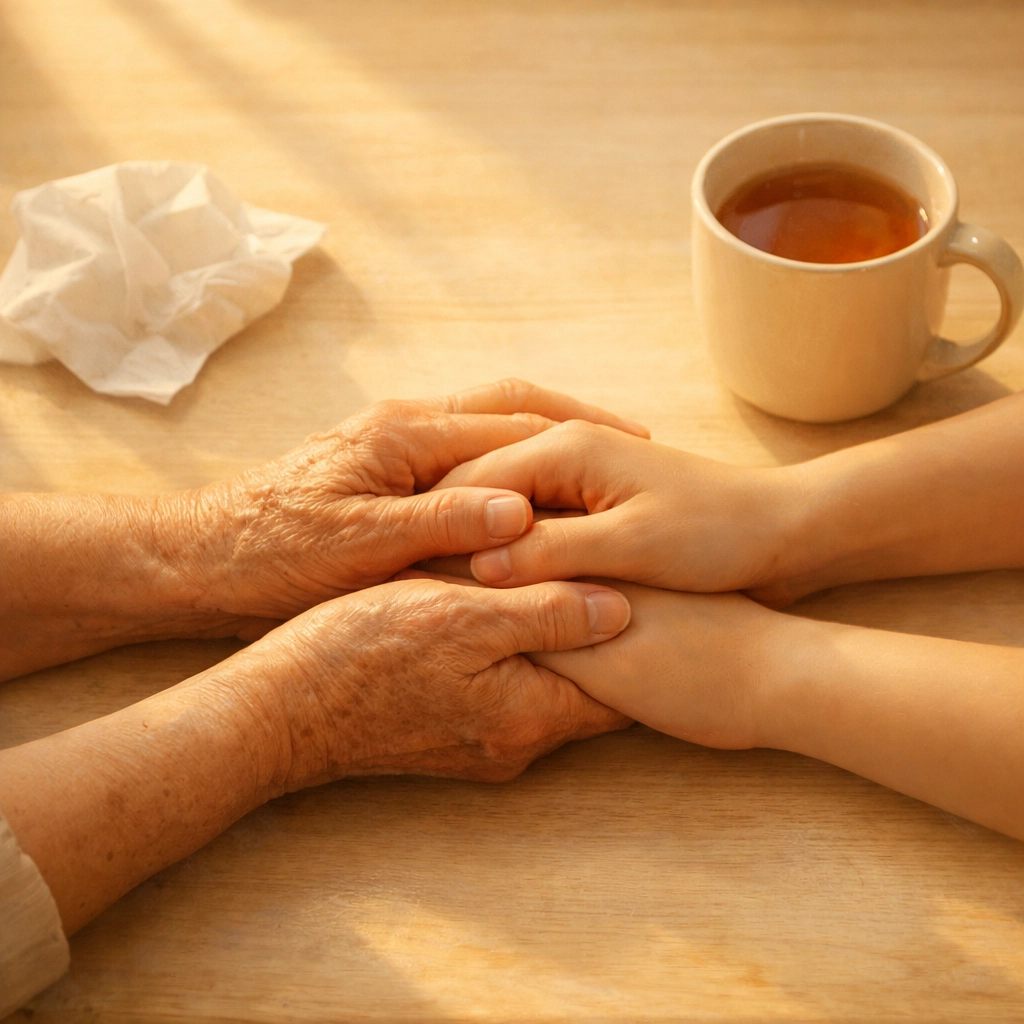 Hands of different generations holding each other during estate planning conversation