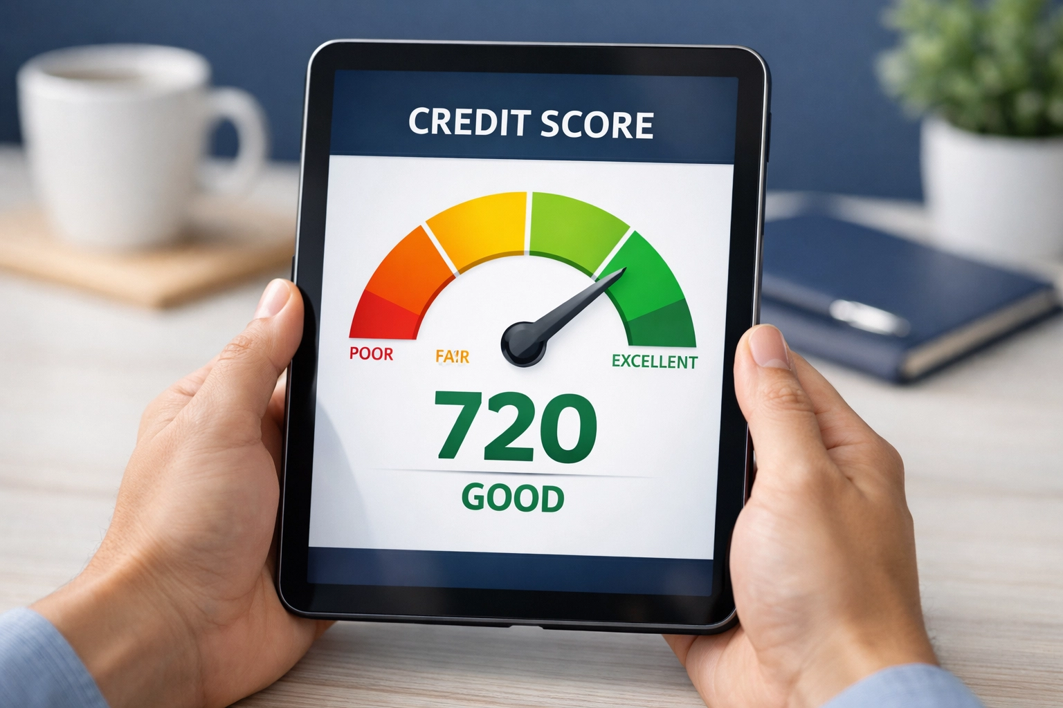 Good credit score of 720 displayed on mobile device for Texas families