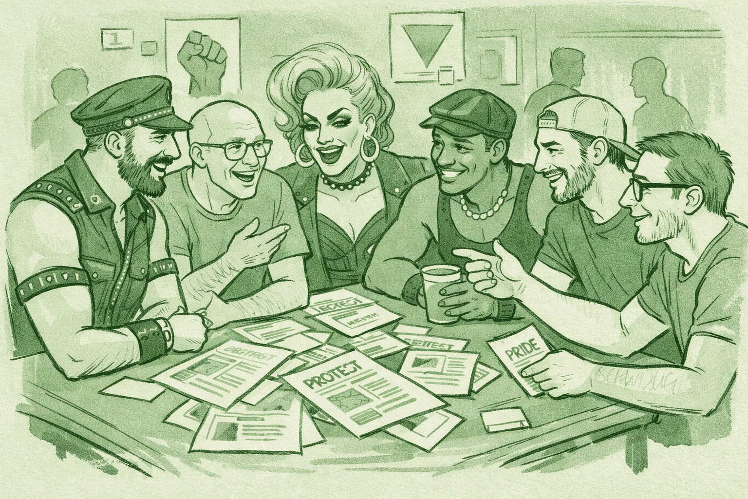 LGBTQ+ activists organizing at Berlin's Schwuz club with political flyers