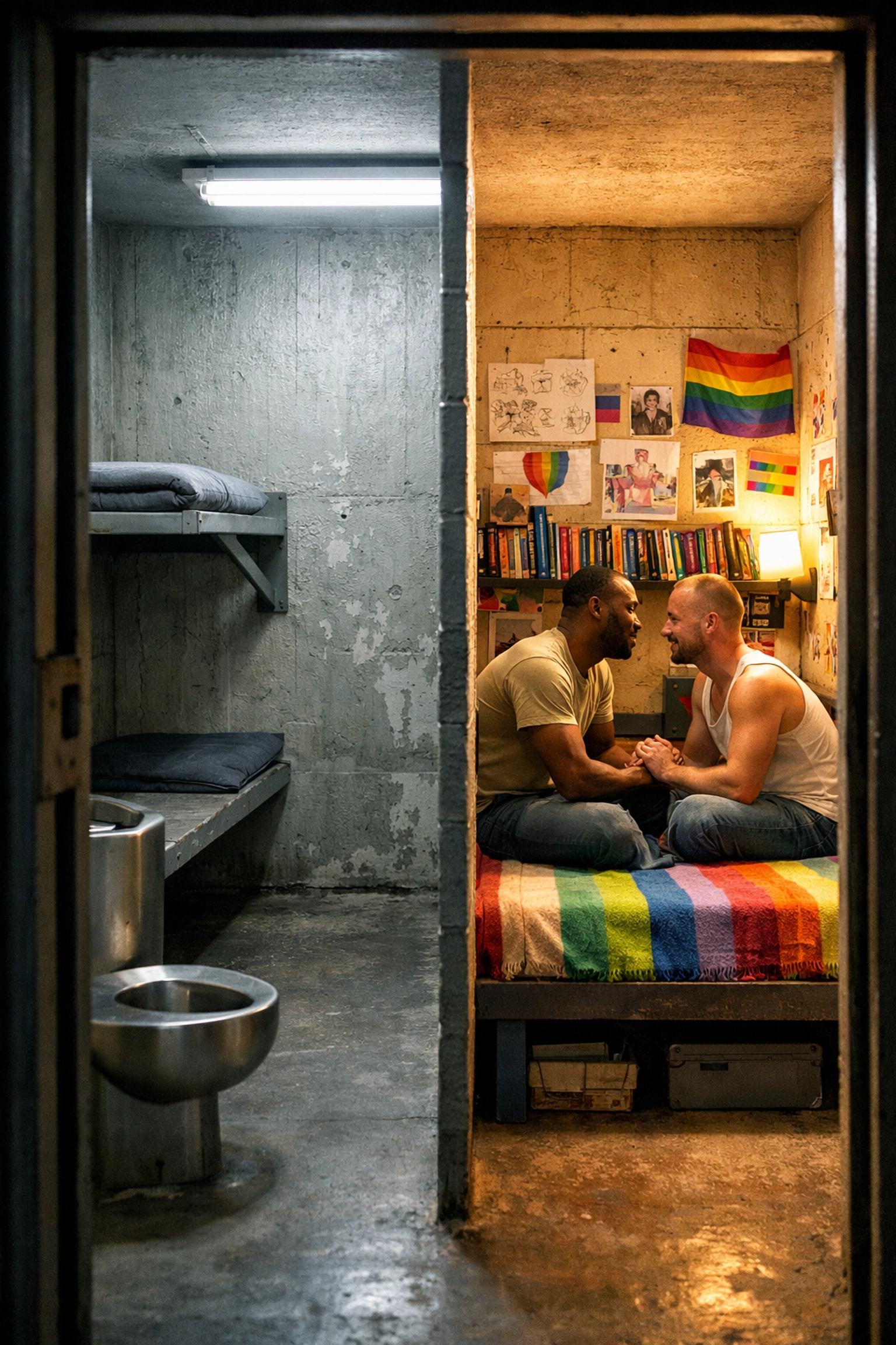 Prison cell transformed from institutional space to a sanctuary by a gay couple