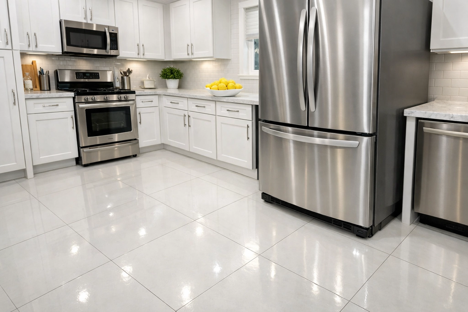 Deep cleaning the floor behind kitchen appliances for a move-out cleaning in Worcester MA.