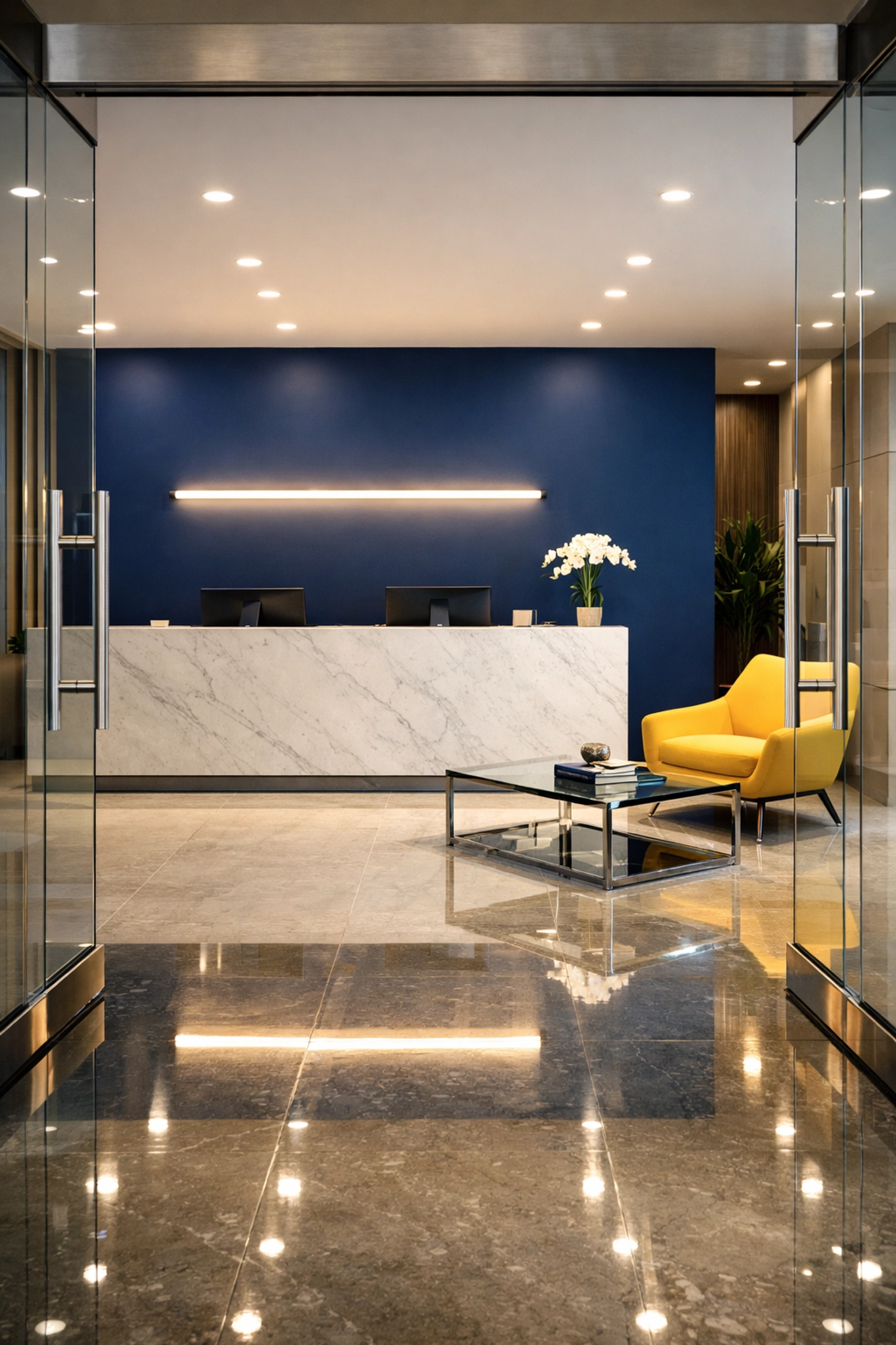 Spotless office reception area showing the professional impact of a consistent bi-weekly cleaning schedule.