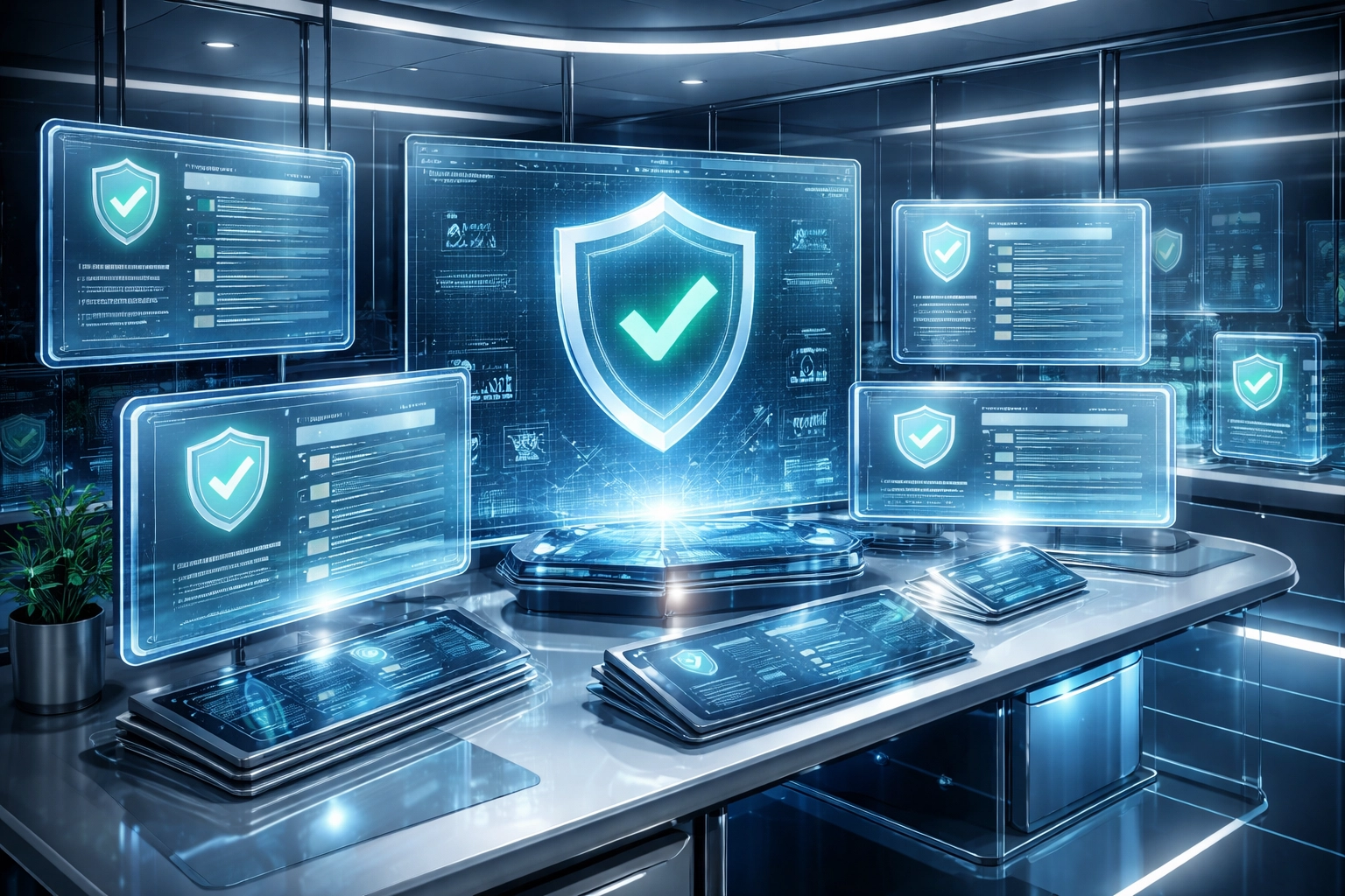 Modern security control room highlighting regulatory compliance and trust in Larecoin crypto payment solutions