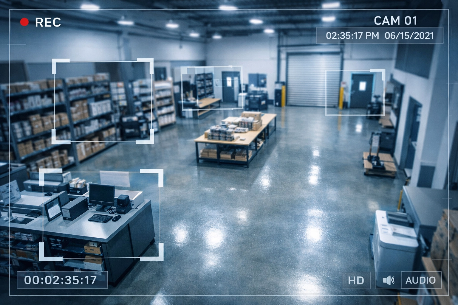 Security camera surveillance footage documenting commercial facility for liability protection