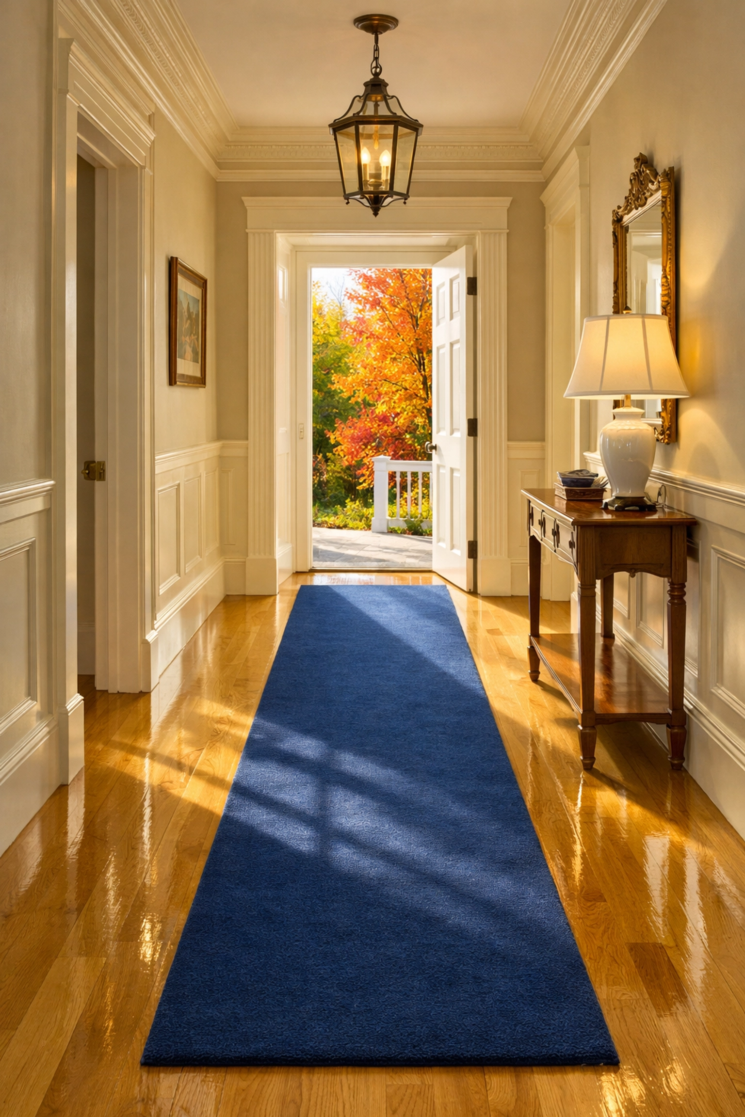 Impeccable polished wood floors in a historic Lincoln home hallway showing consistent weekly care.