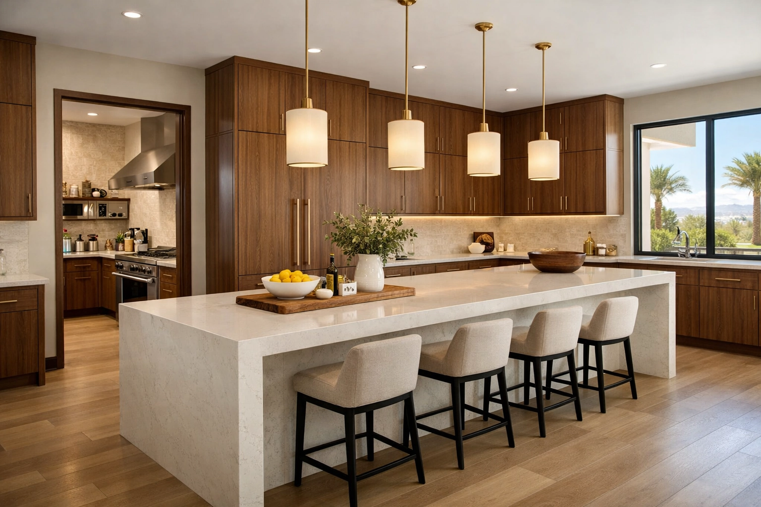 Luxury kitchen with scullery prep area in Las Vegas home designed for entertaining