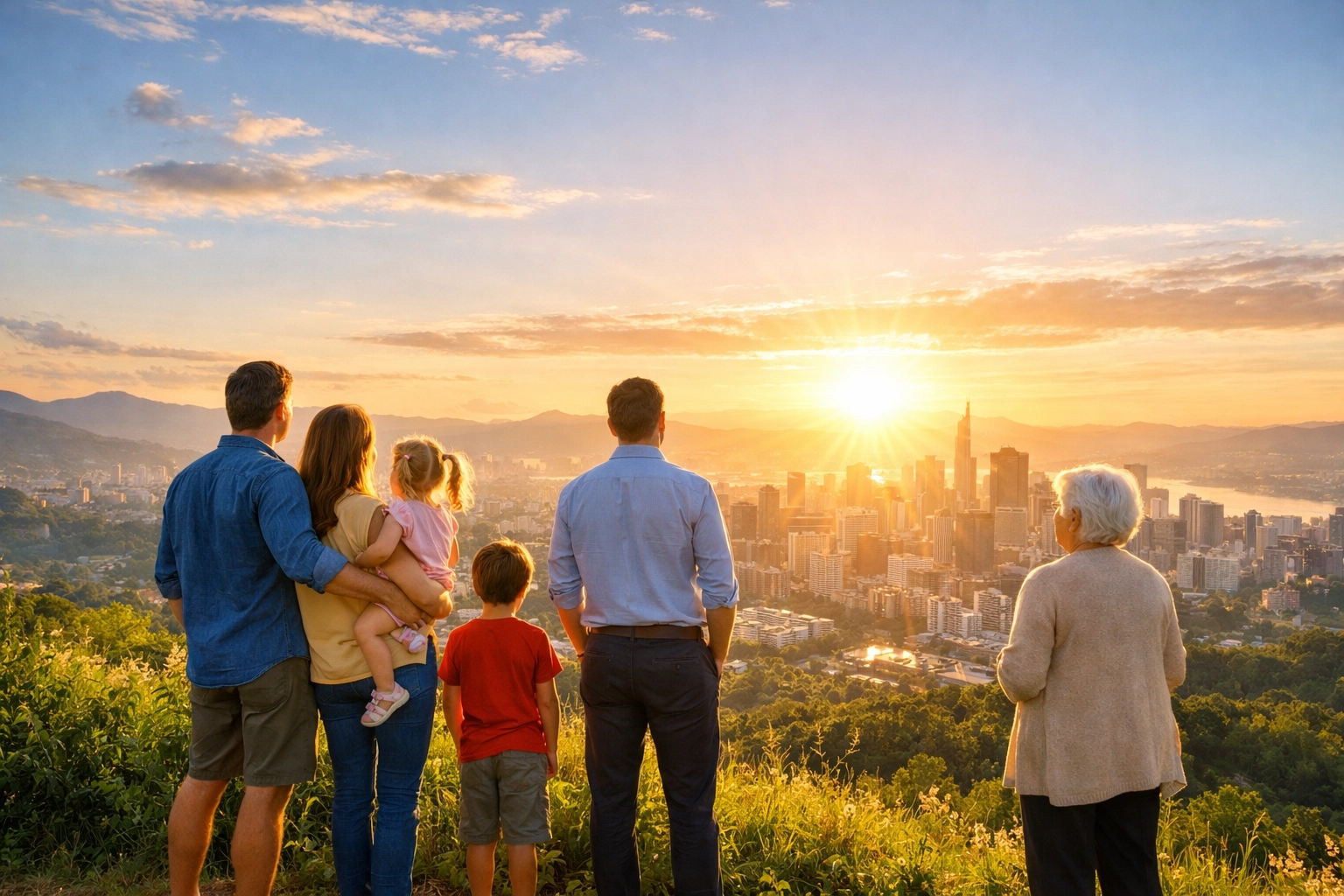 Diverse group at sunrise representing the mission of the church at FA Memphis and Boundless Online Church.