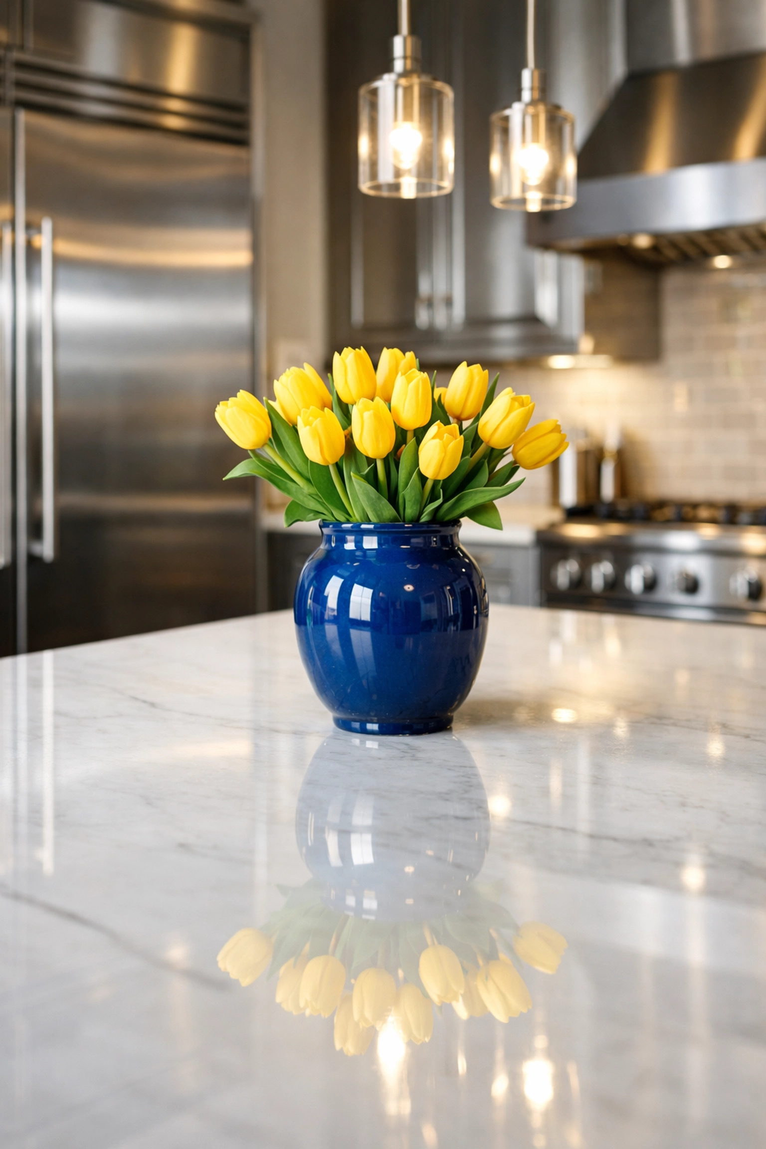 Close-up of a sparkling clean kitchen island reflecting reliable house cleaning Townsend MA standards.