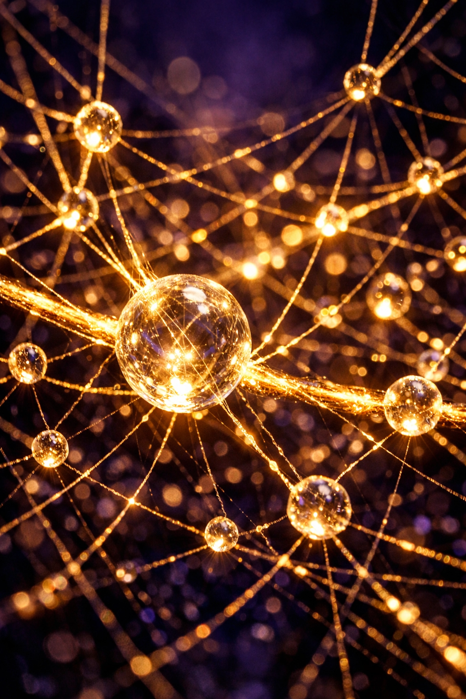 A glowing digital network of interconnected nodes representing entity-based SEO and semantic search relationships.